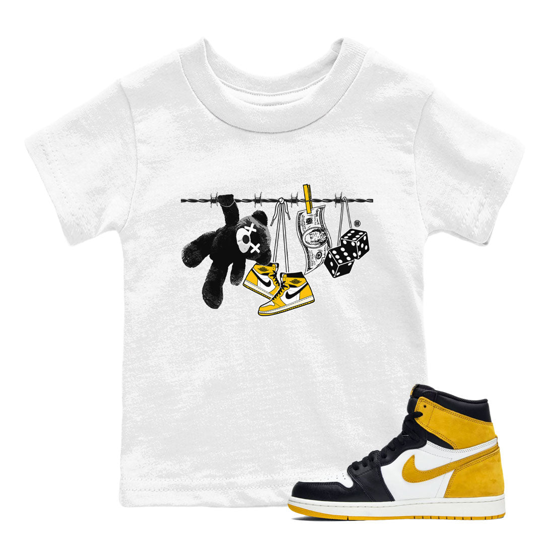 Clothesline snkmatch Tees Kids - Air Jordan 1 Yellow Ochre