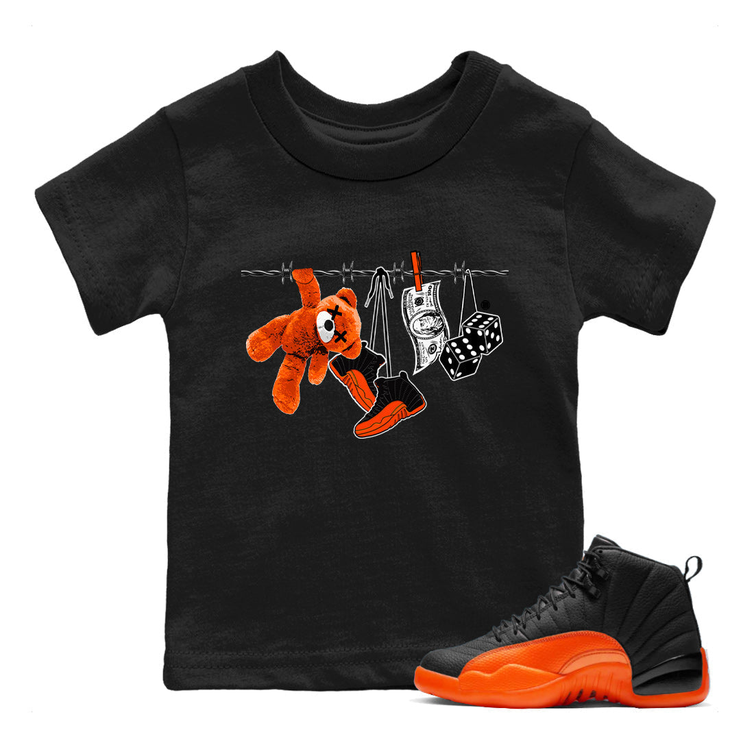 Clothesline Kids Tops - Air Jordan 12 Brilliant Orange