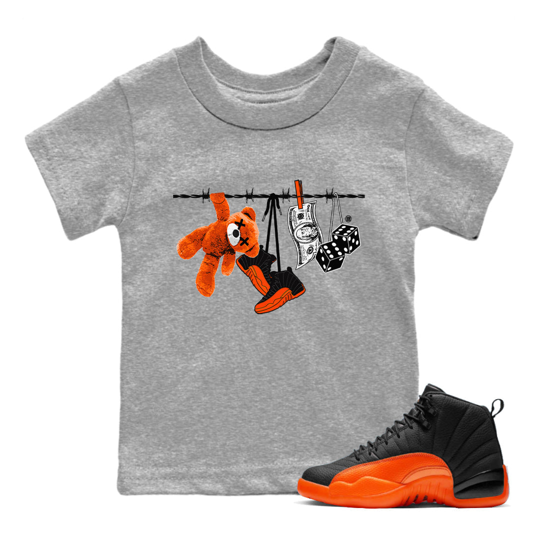 Clothesline Kids Tops - Air Jordan 12 Brilliant Orange