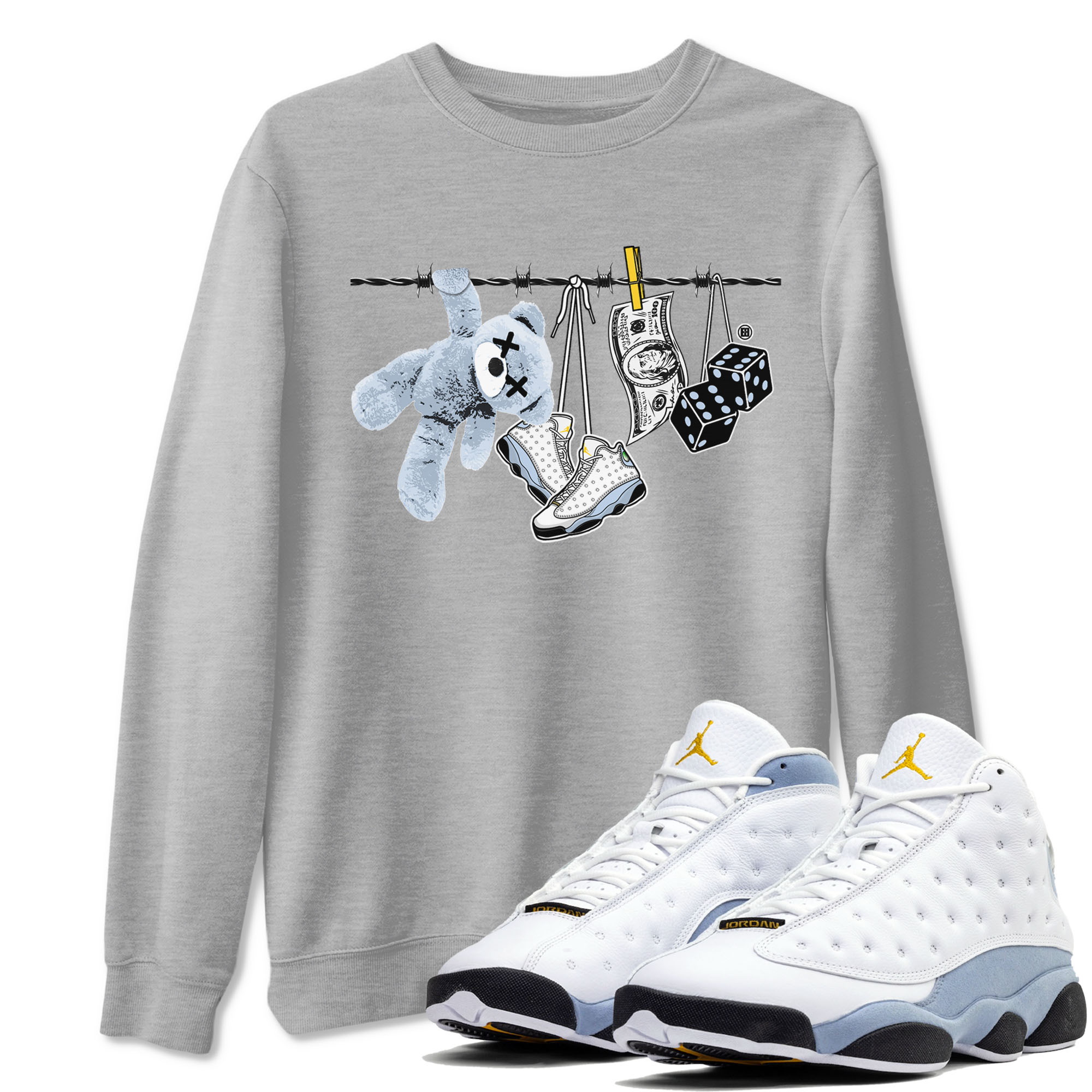 Clothesline snkmatch Tees - Air Jordan 13 Blue Grey