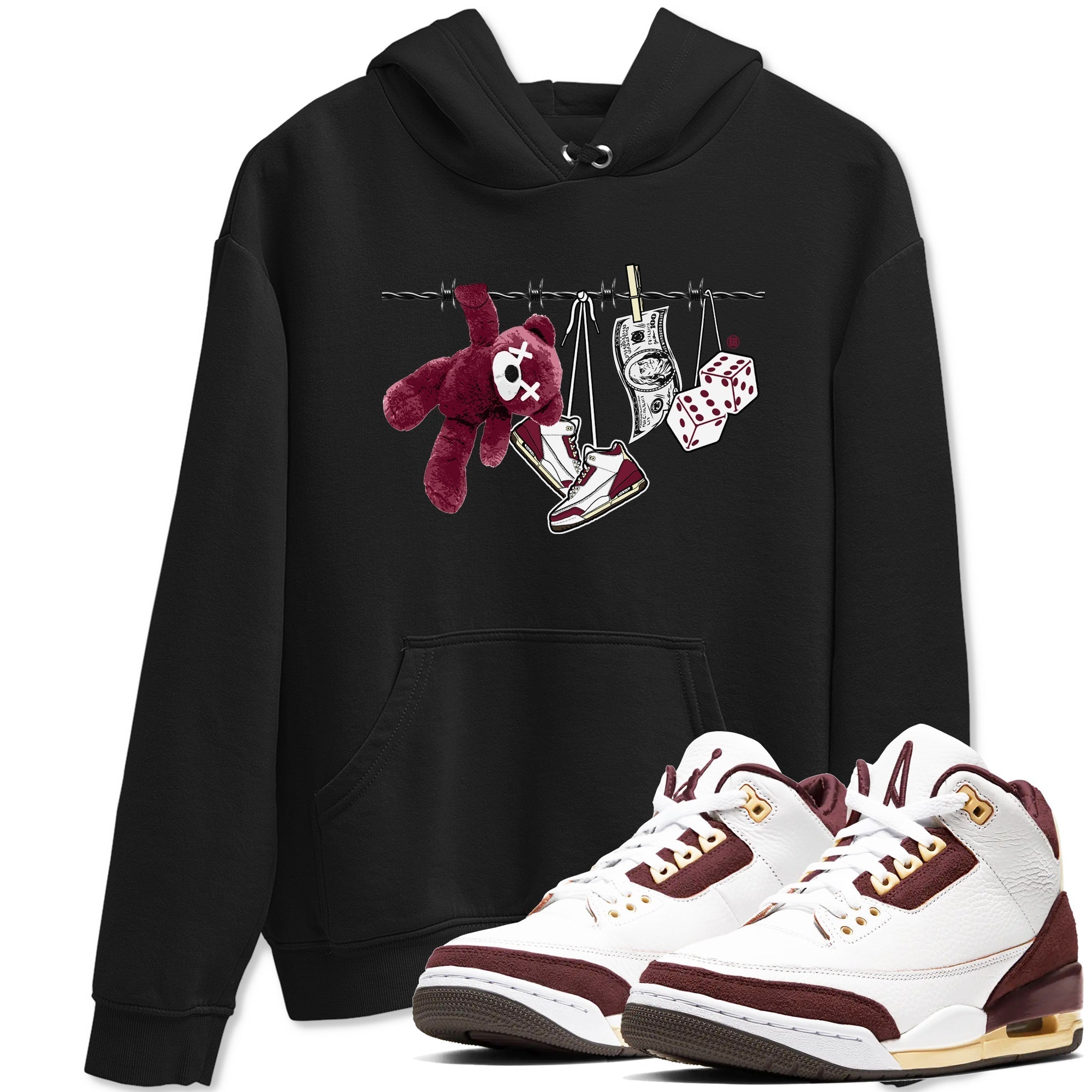Clothesline snkmatch Tees - Air Jordan 3 A Ma Maniere x Burgundy Crush