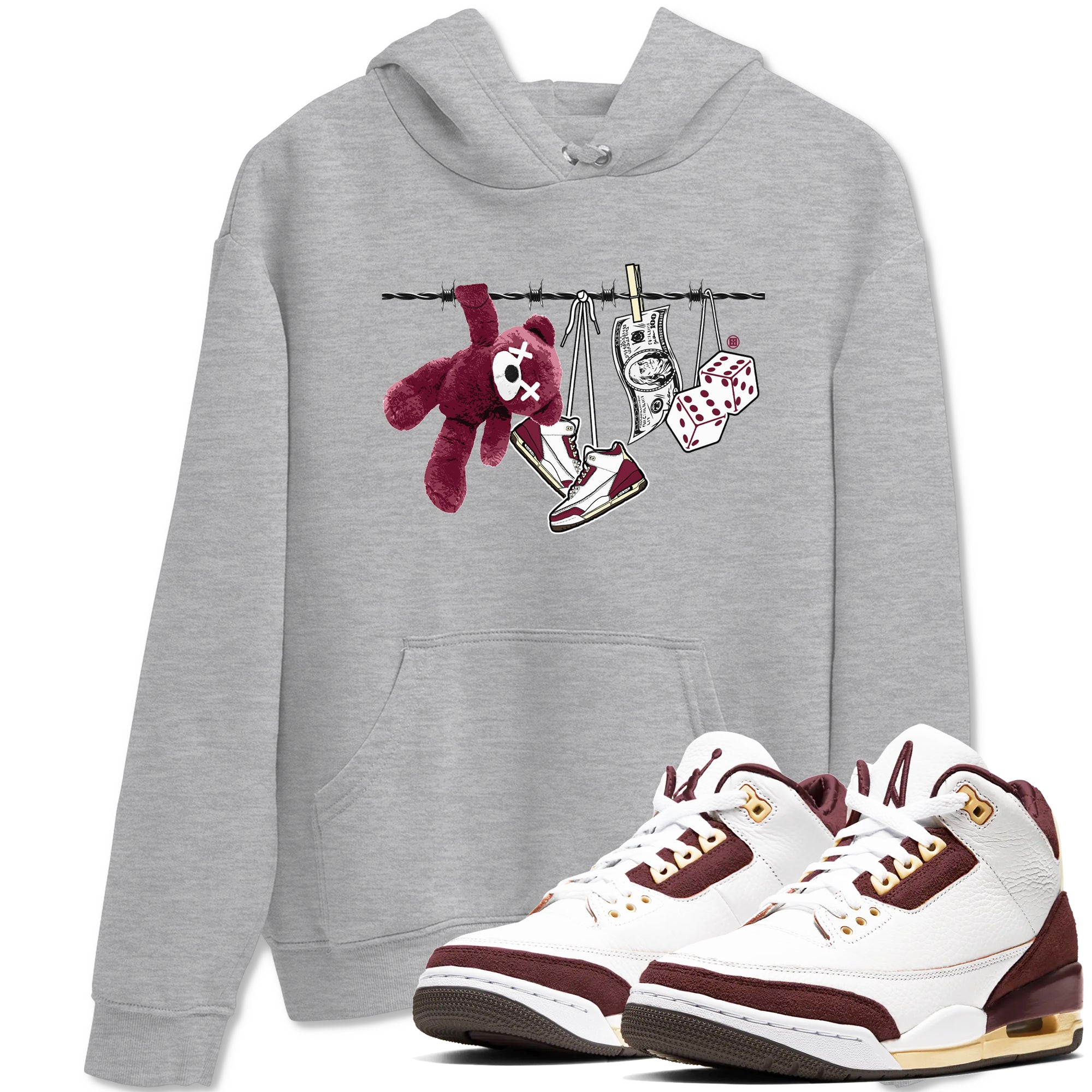 Clothesline snkmatch Tees - Air Jordan 3 A Ma Maniere x Burgundy Crush