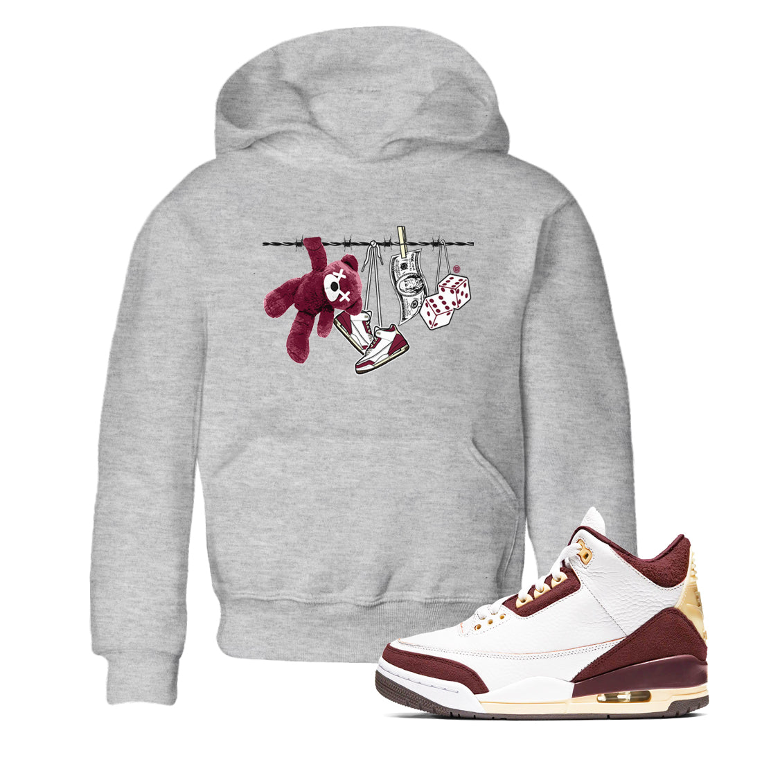 Clothesline snkmatch Tees Kids - Air Jordan 3 A Ma Maniere x Burgundy Crush