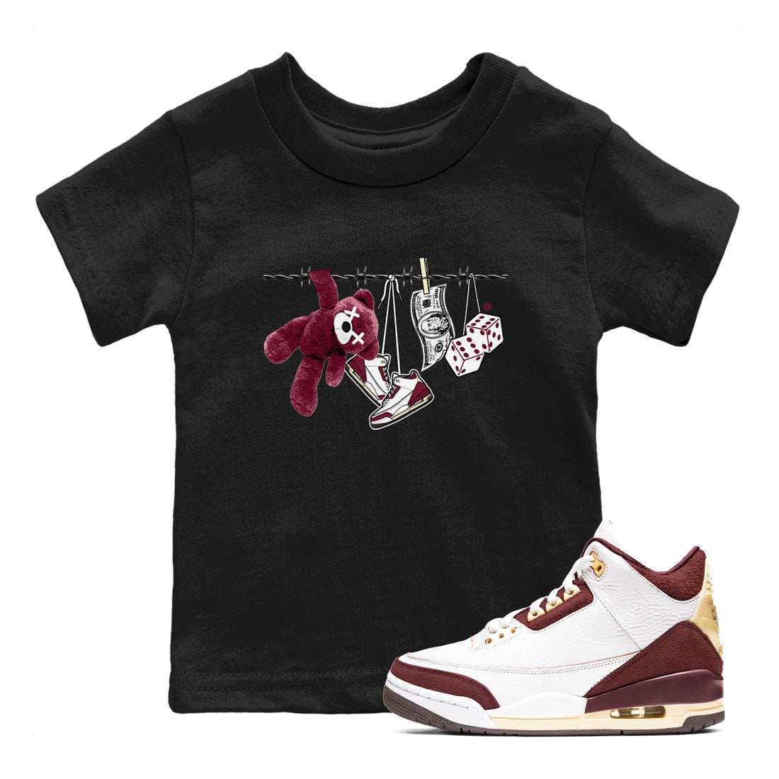 Clothesline snkmatch Tees Kids - Air Jordan 3 A Ma Maniere x Burgundy Crush