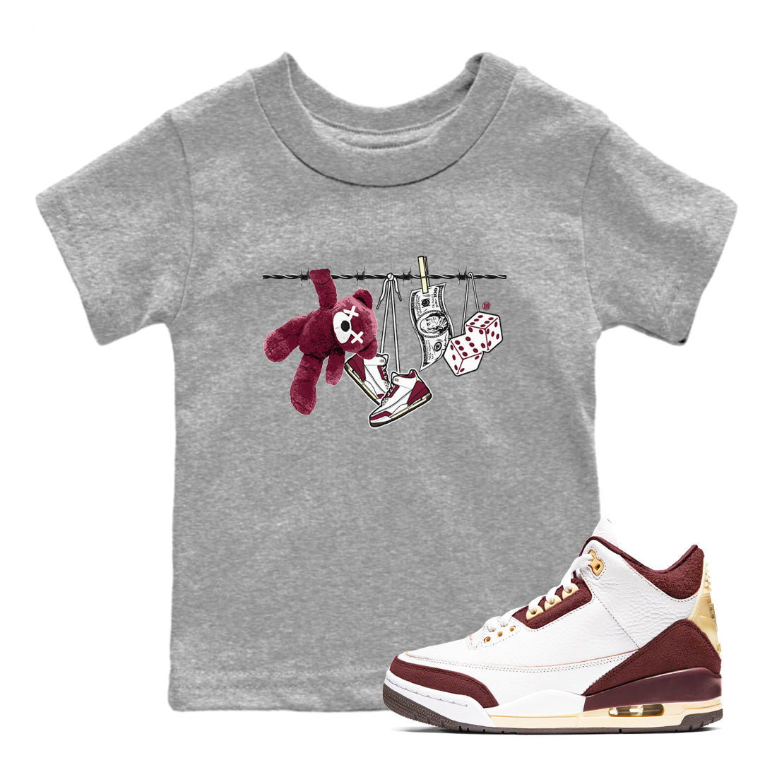 Clothesline snkmatch Tees Kids - Air Jordan 3 A Ma Maniere x Burgundy Crush