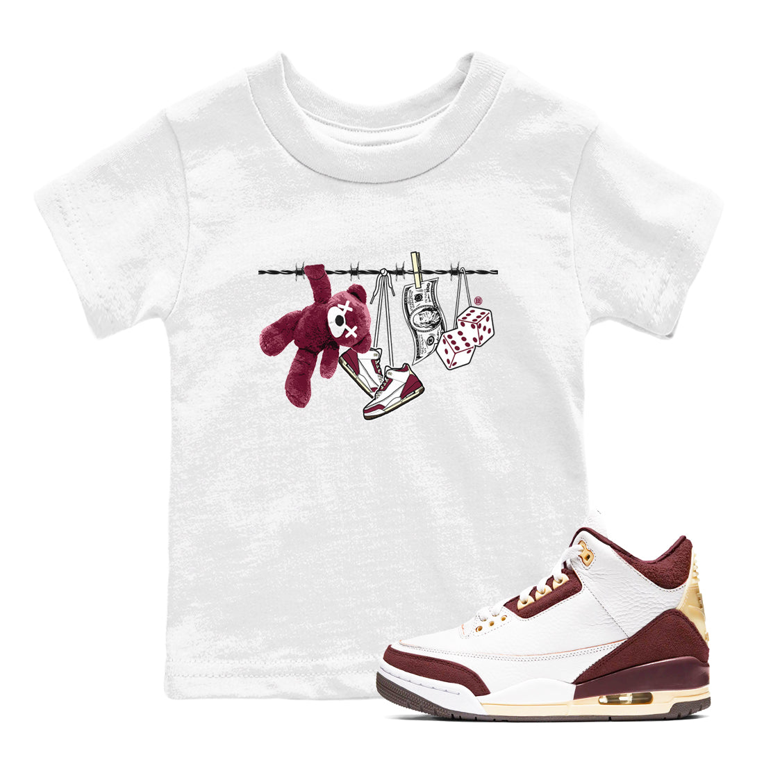 Clothesline snkmatch Tees Kids - Air Jordan 3 A Ma Maniere x Burgundy Crush
