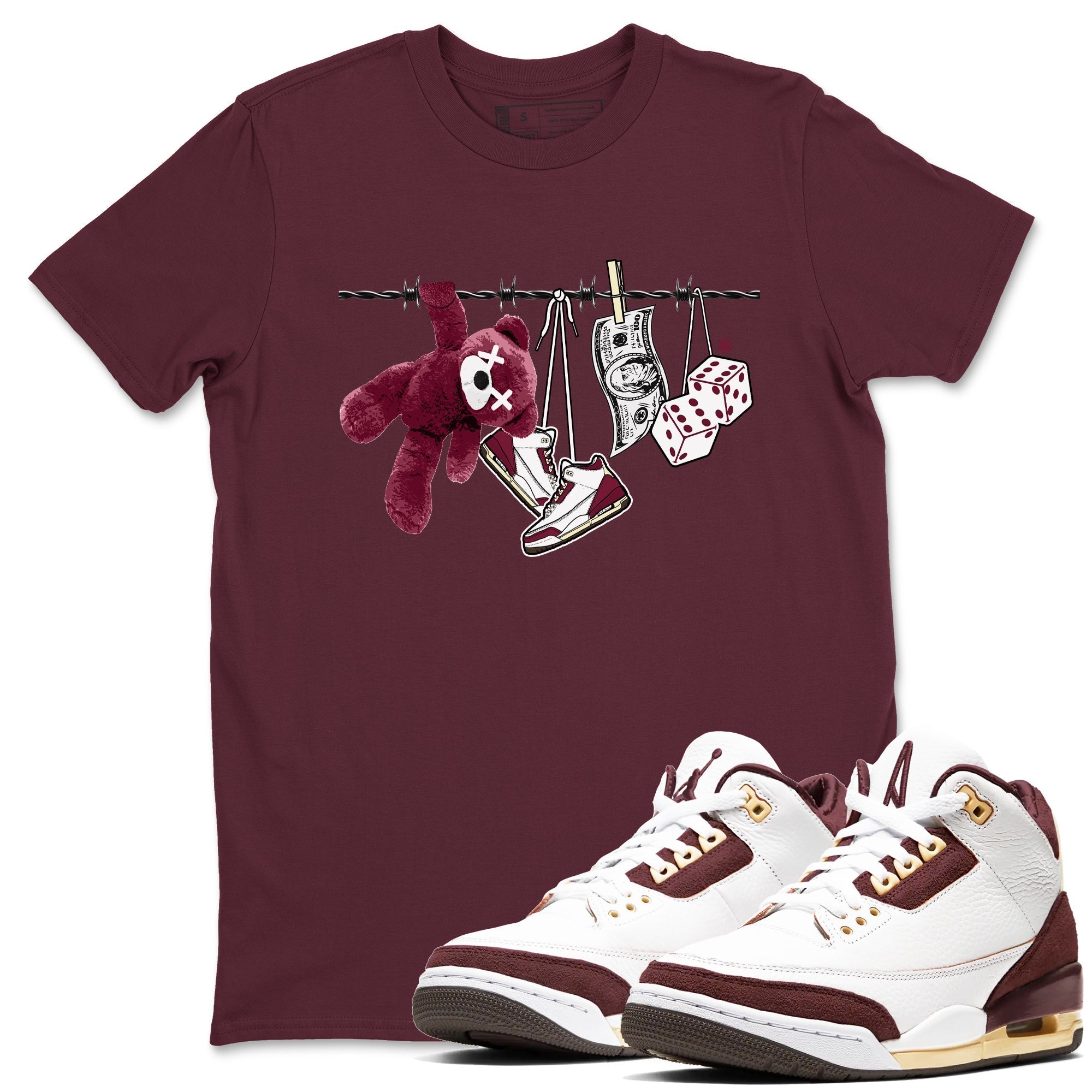 Clothesline snkmatch Tees - Air Jordan 3 A Ma Maniere x Burgundy Crush