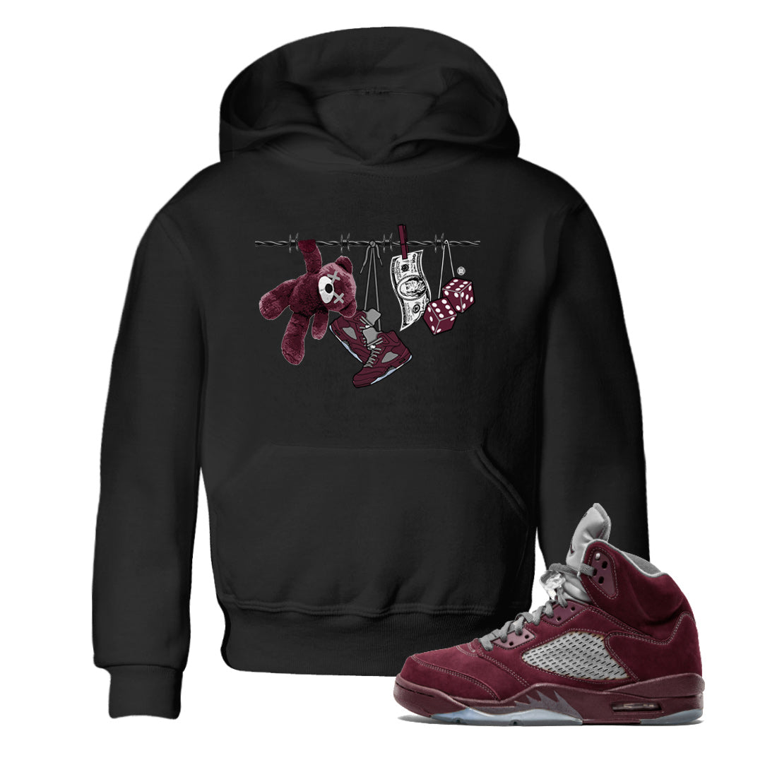 Clothesline Kids Tops - Air Jordan 5 Burgundy