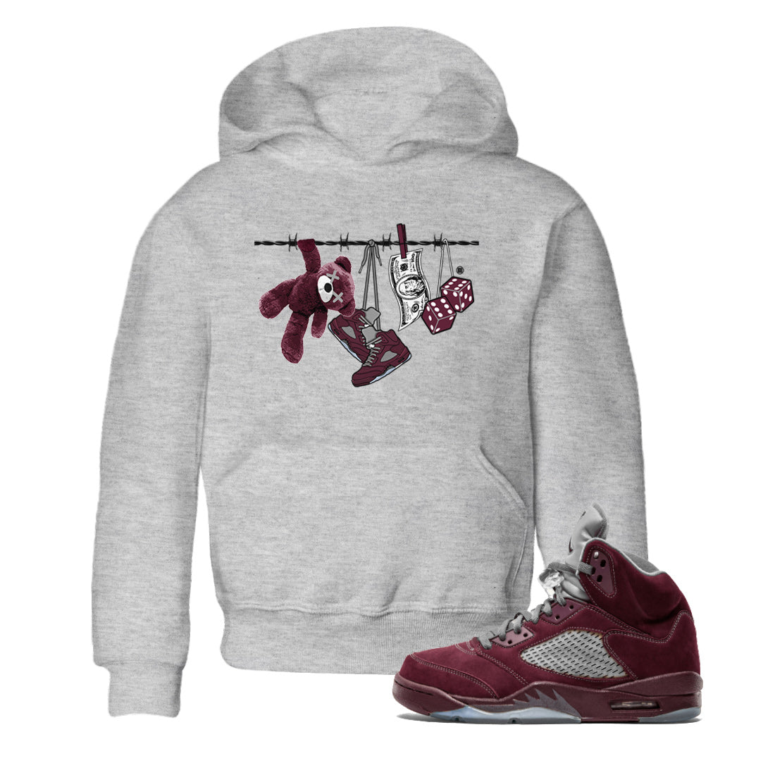 Clothesline Kids Tops - Air Jordan 5 Burgundy