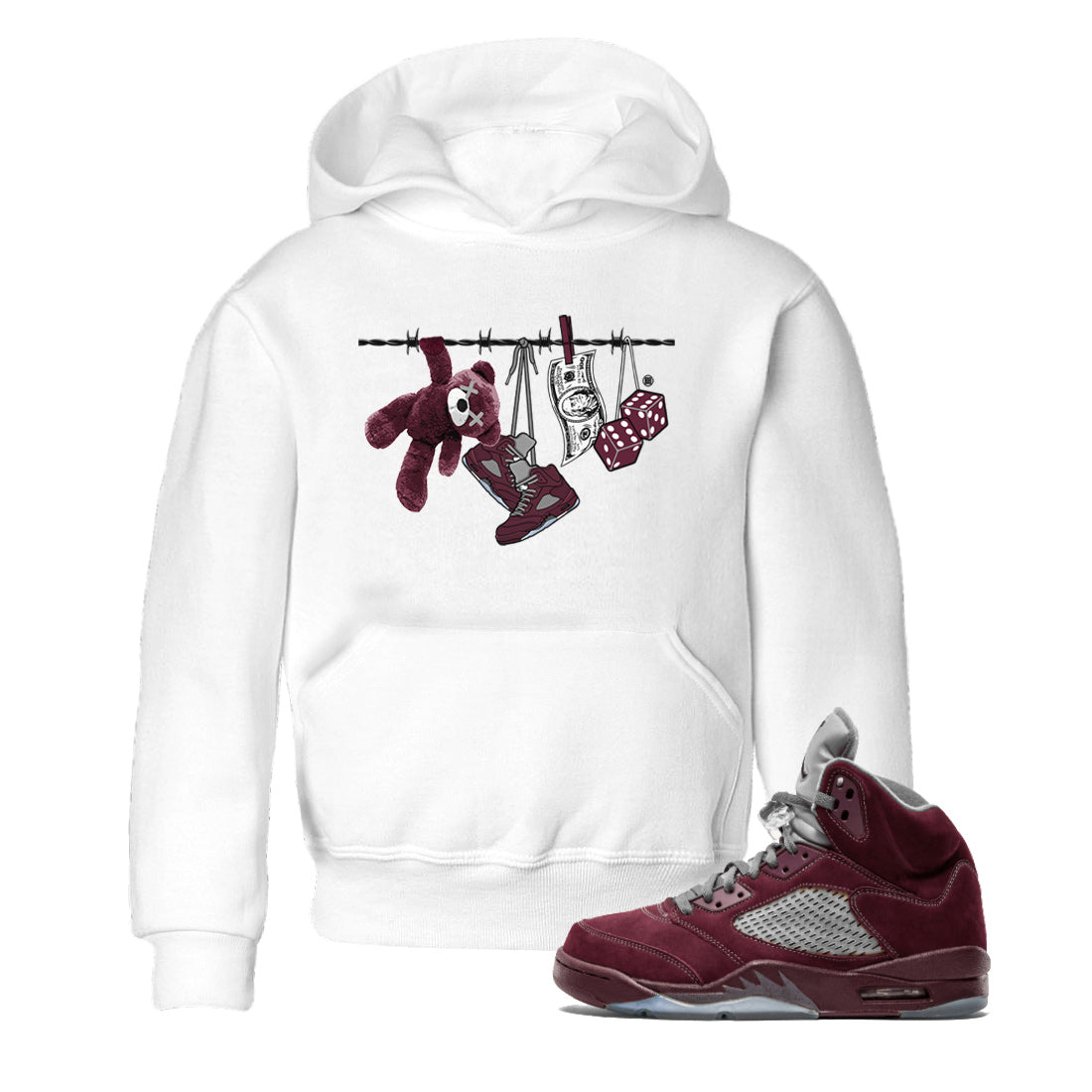 Clothesline Kids Tops - Air Jordan 5 Burgundy