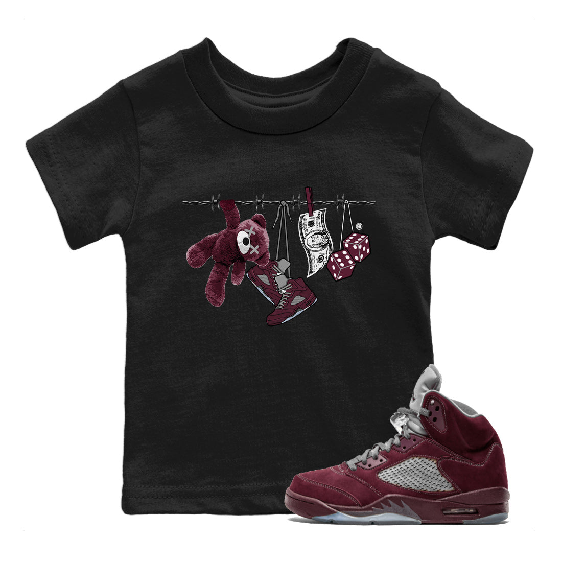 Clothesline Kids Tops - Air Jordan 5 Burgundy