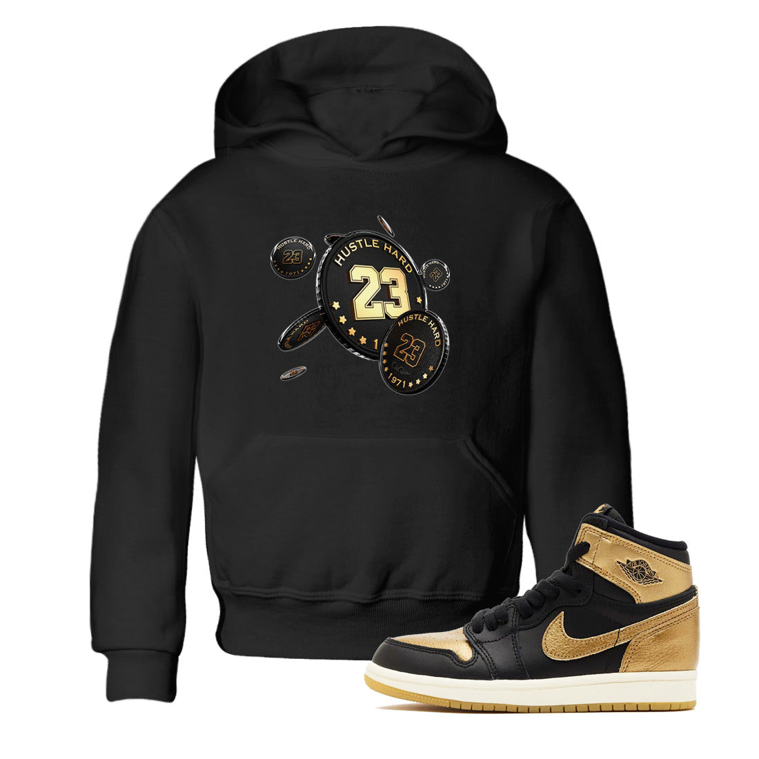 Coin Drop snkmatch Tees Kids - Air Jordan 1 Black Metallic Gold