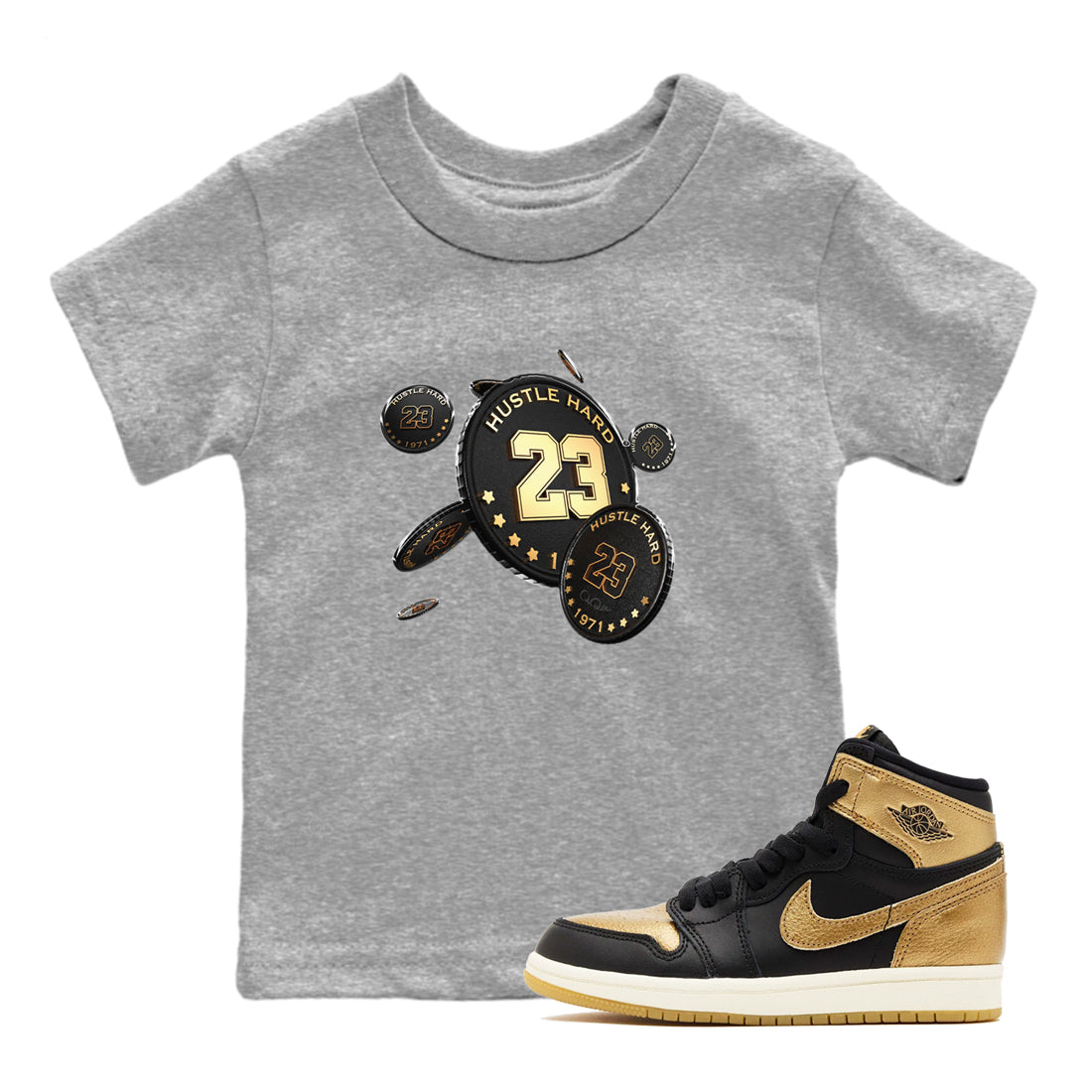 Coin Drop snkmatch Tees Kids - Air Jordan 1 Black Metallic Gold