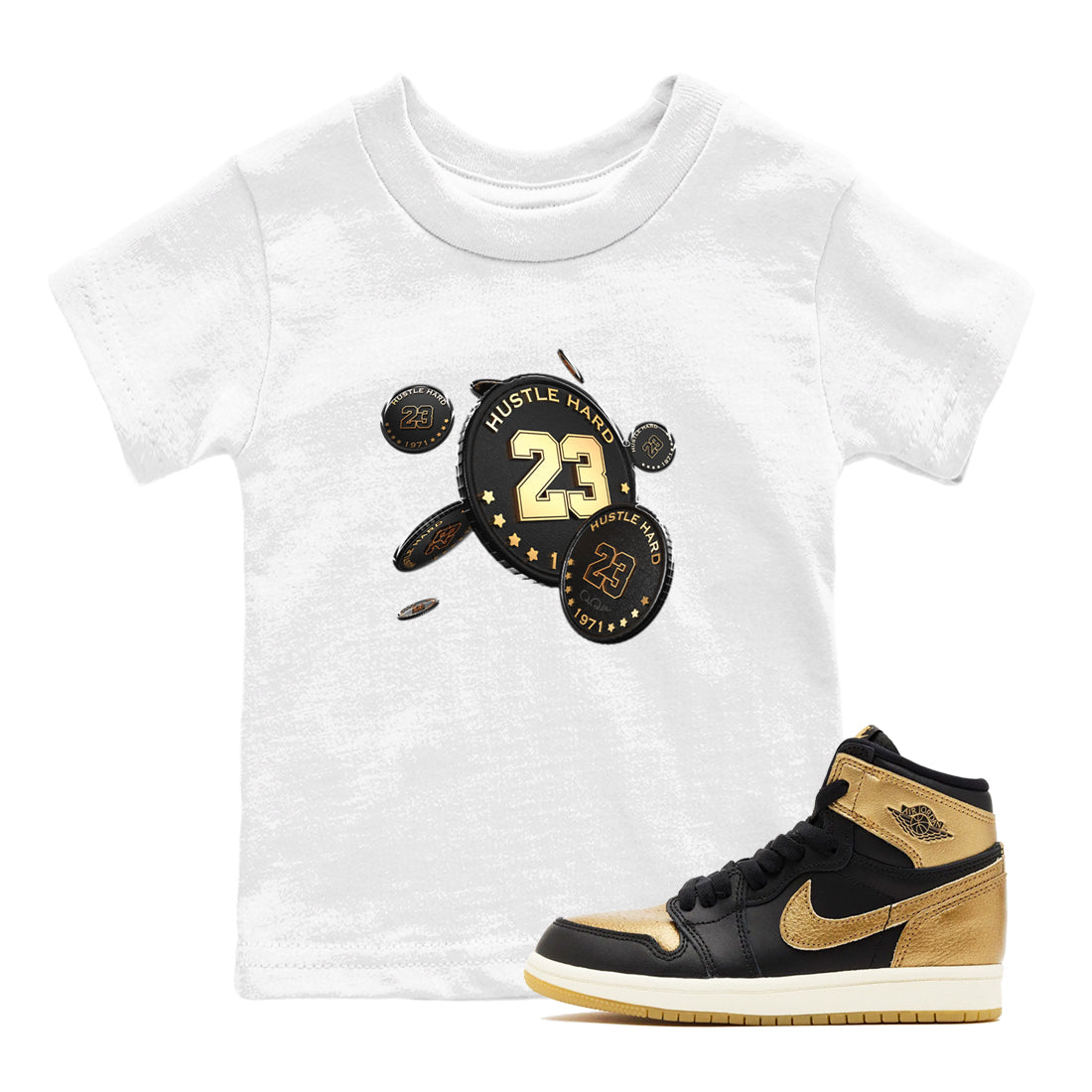 Coin Drop snkmatch Tees Kids - Air Jordan 1 Black Metallic Gold