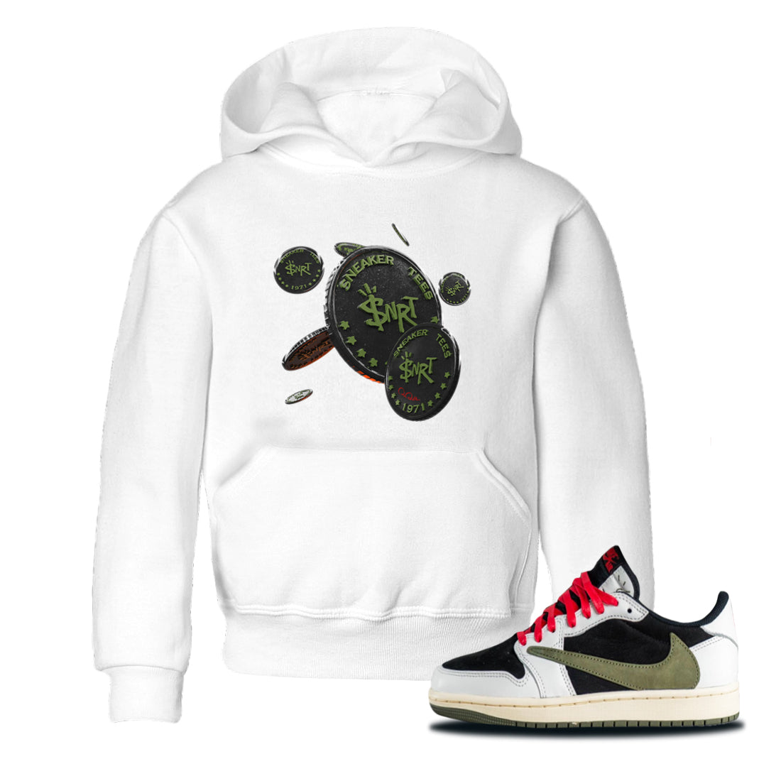 Coin Drop Kids Tops - Air Jordan 1 Travis Scott Olive
