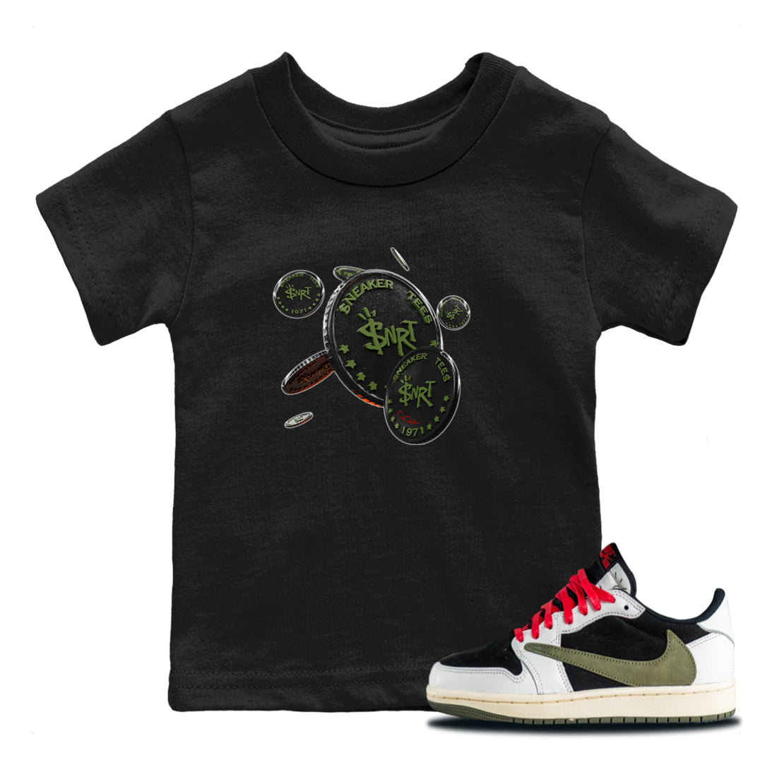 Coin Drop Kids Tops - Air Jordan 1 Travis Scott Olive