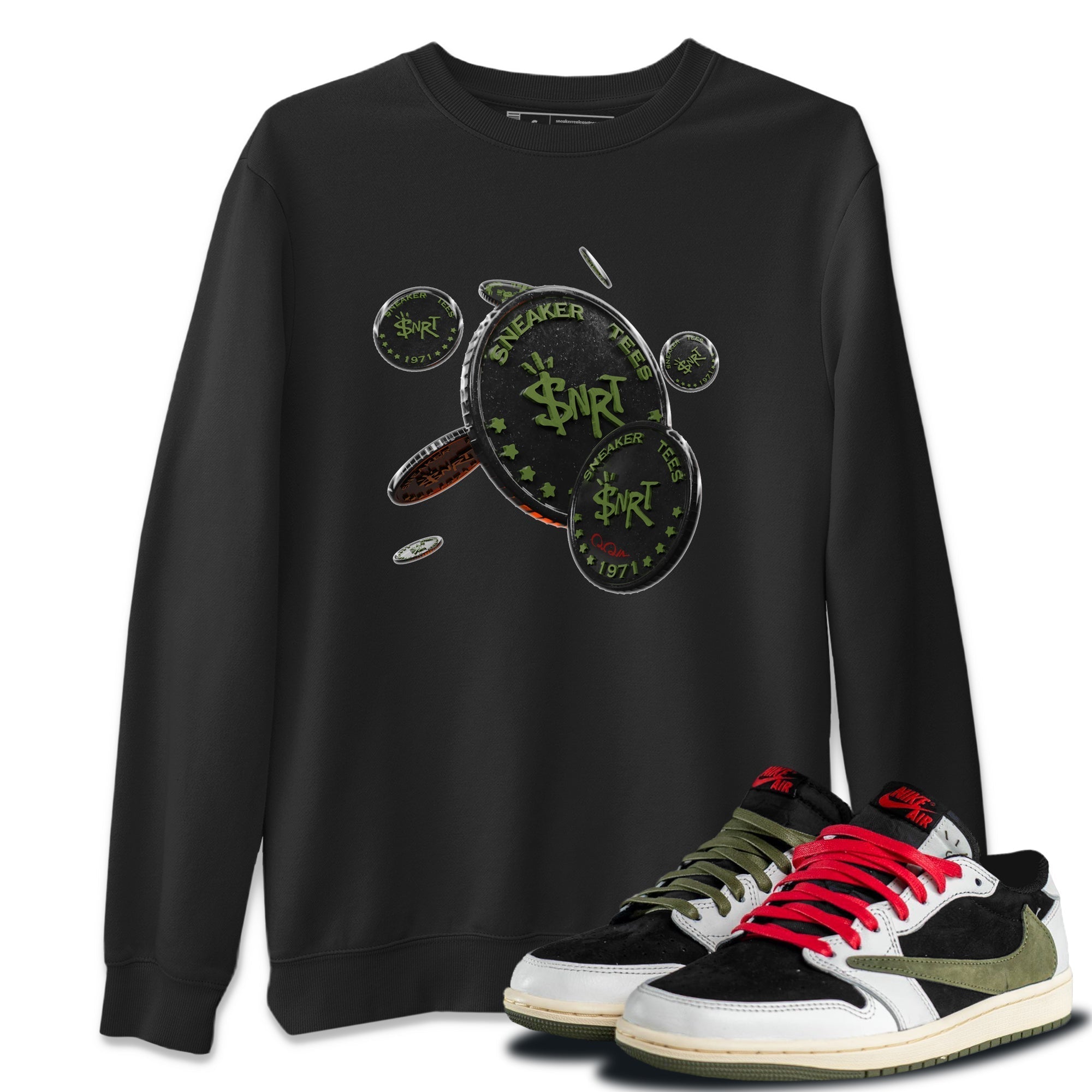 Coin Drop Unisex Tops - Air Jordan 1 Travis Scott Olive