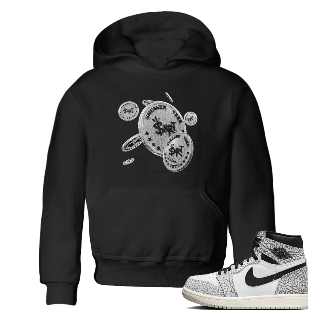 Coin Drop Kids Tops - Air Jordan 1 White Cement