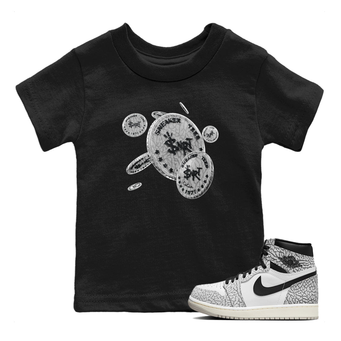 Coin Drop Kids Tops - Air Jordan 1 White Cement