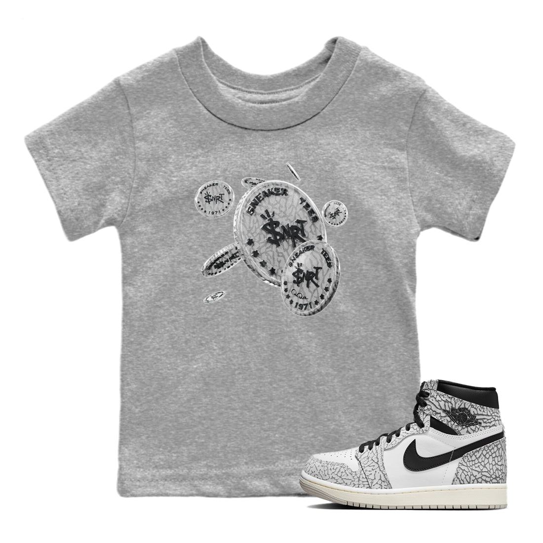 Coin Drop Kids Tops - Air Jordan 1 White Cement