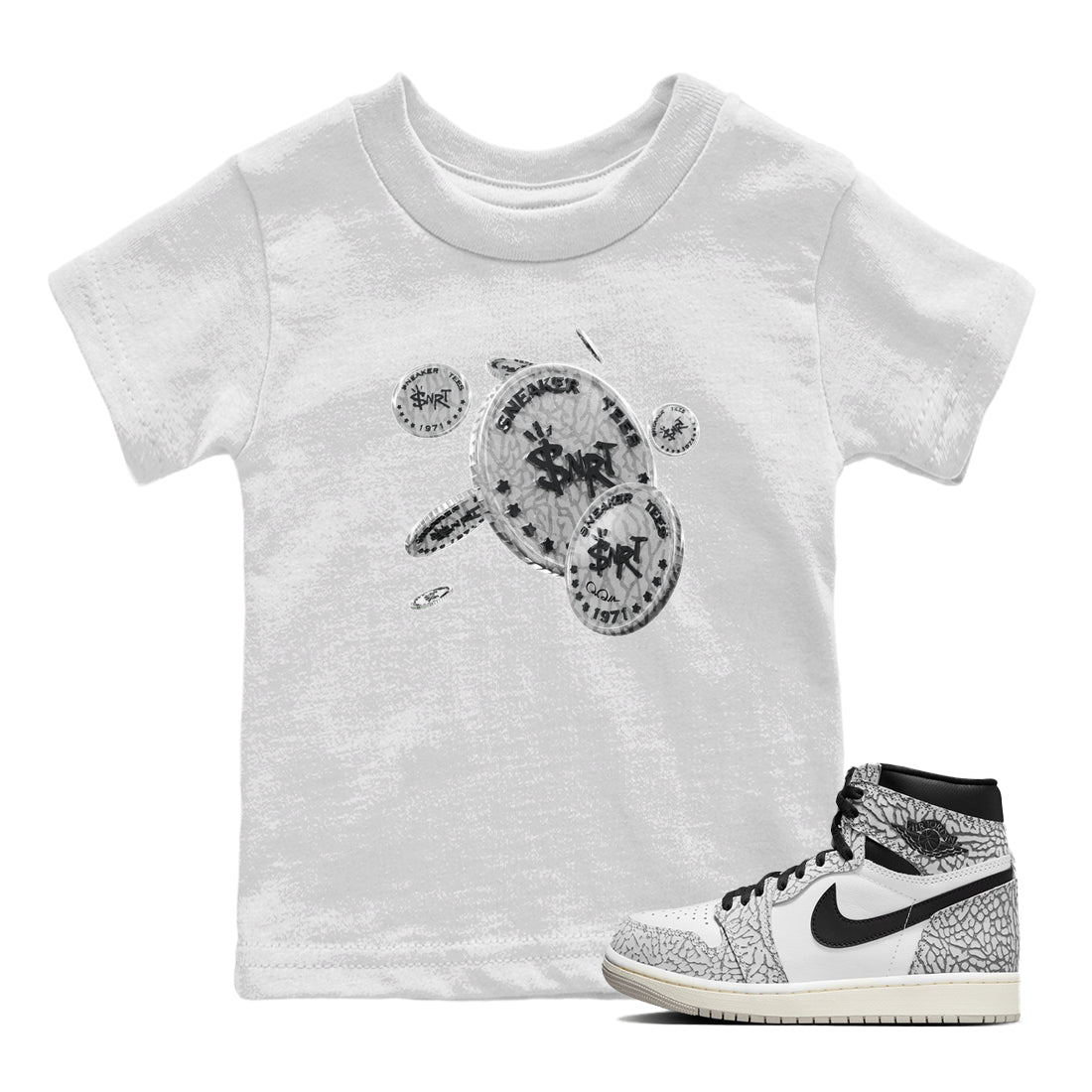 Coin Drop Kids Tops - Air Jordan 1 White Cement