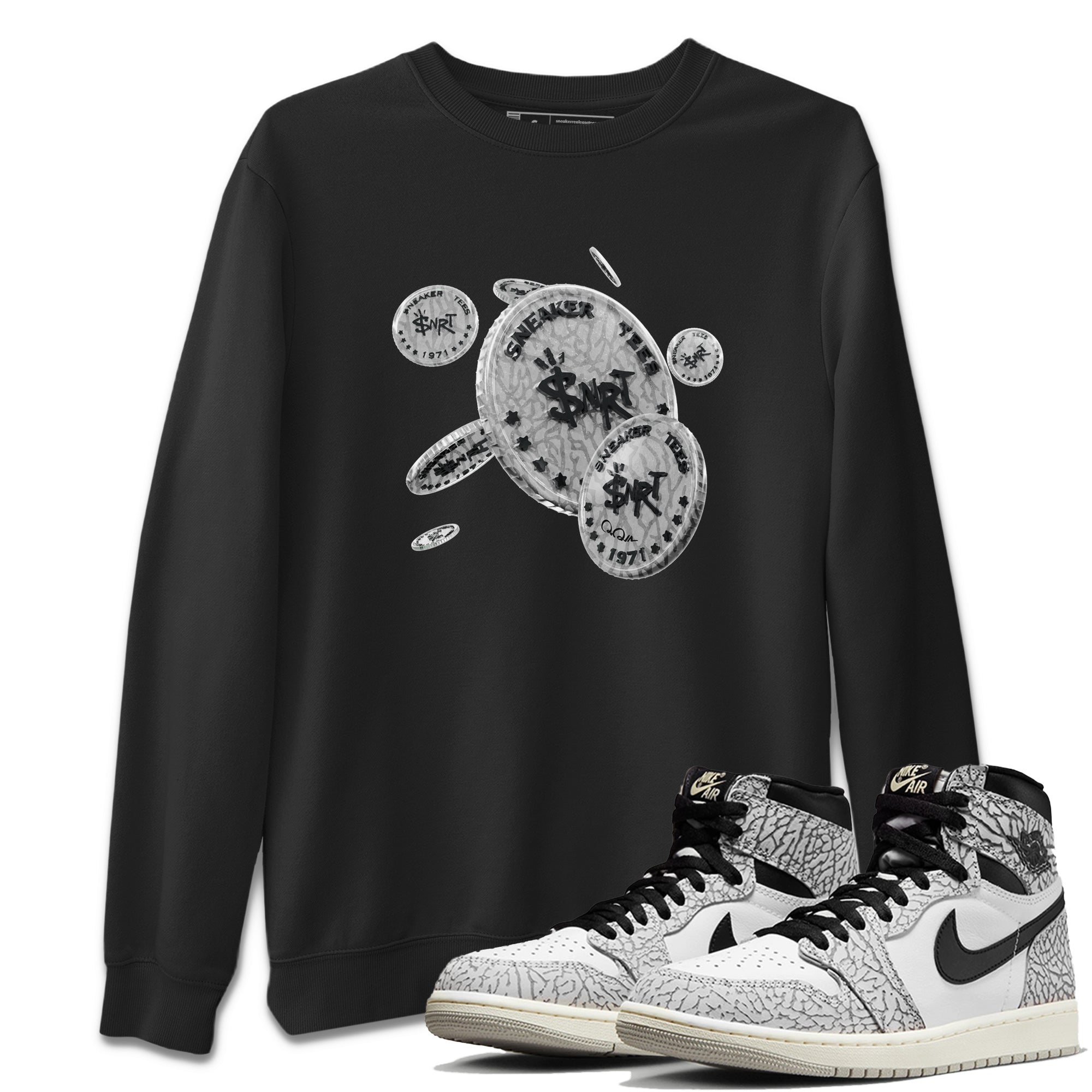 Coin Drop Unisex Tops - Air Jordan 1 White Cement