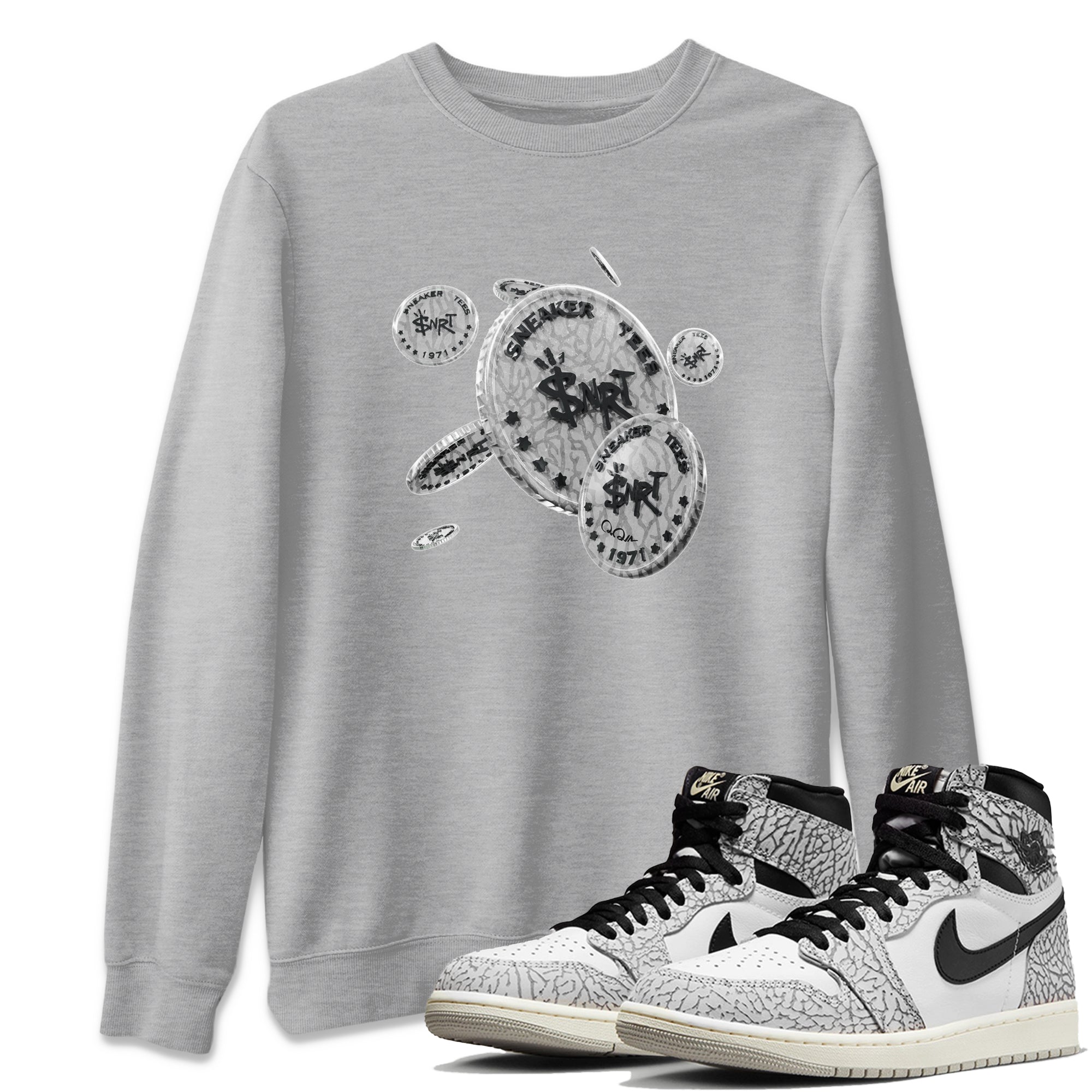 Coin Drop Unisex Tops - Air Jordan 1 White Cement