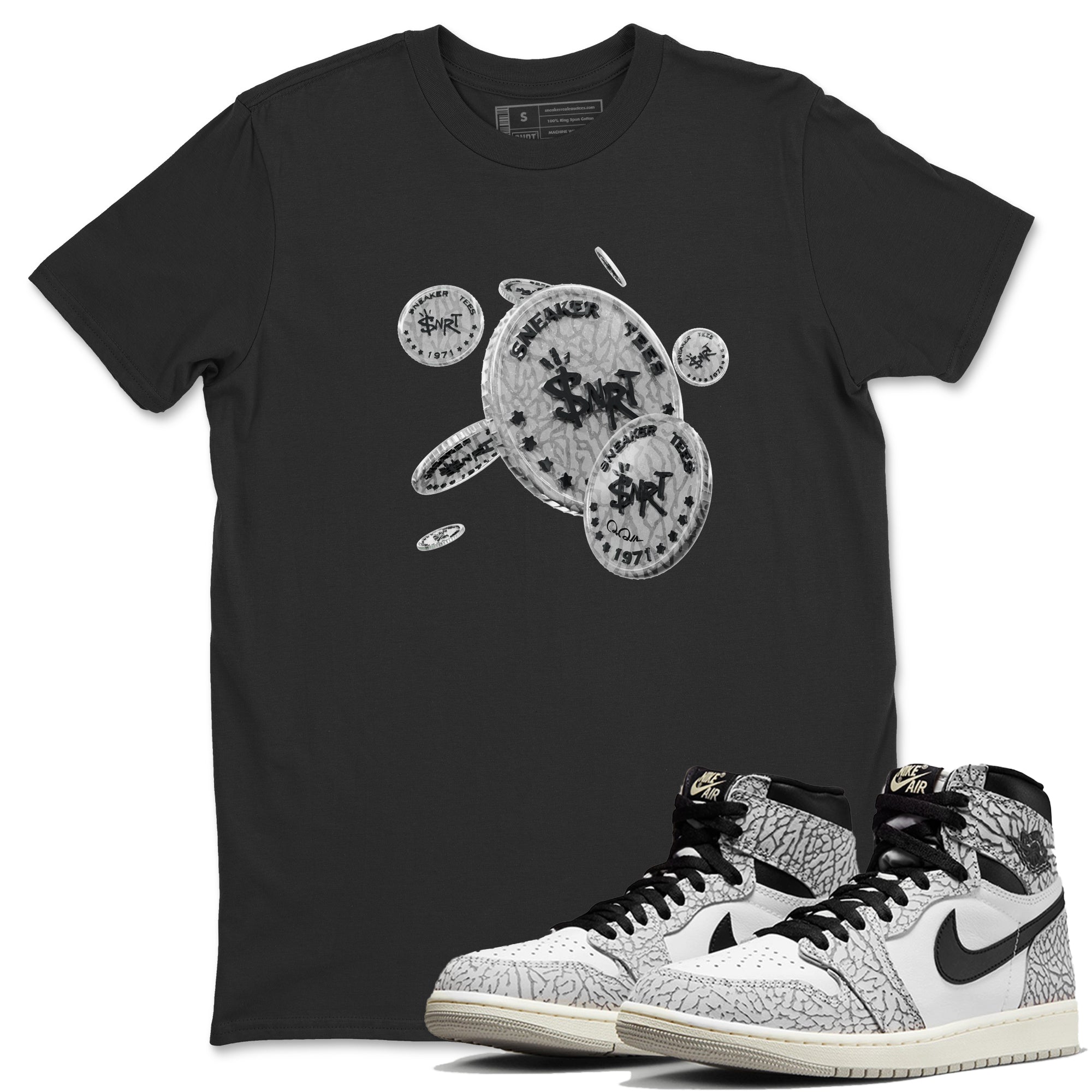 Coin Drop Unisex Tops - Air Jordan 1 White Cement