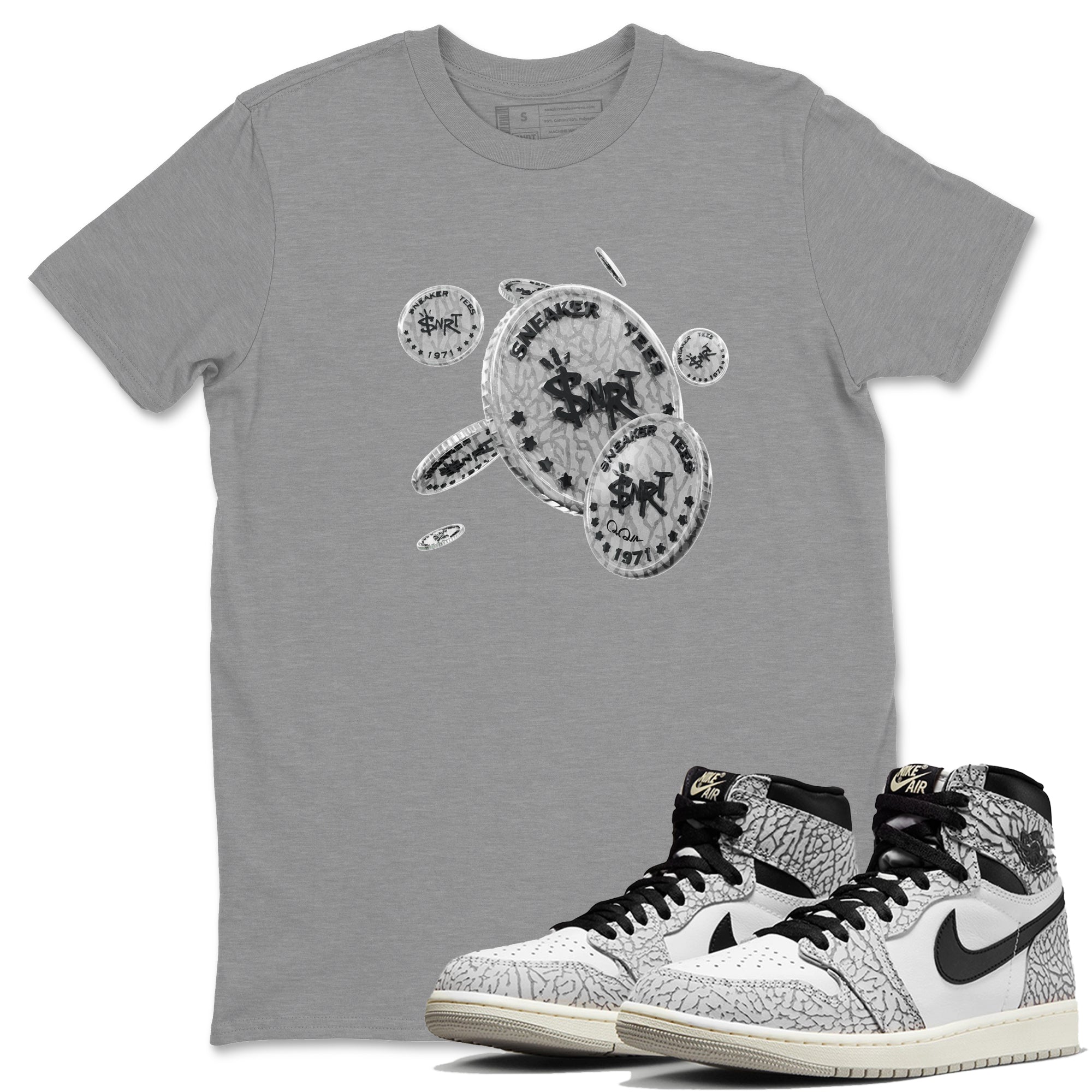 Coin Drop Unisex Tops - Air Jordan 1 White Cement