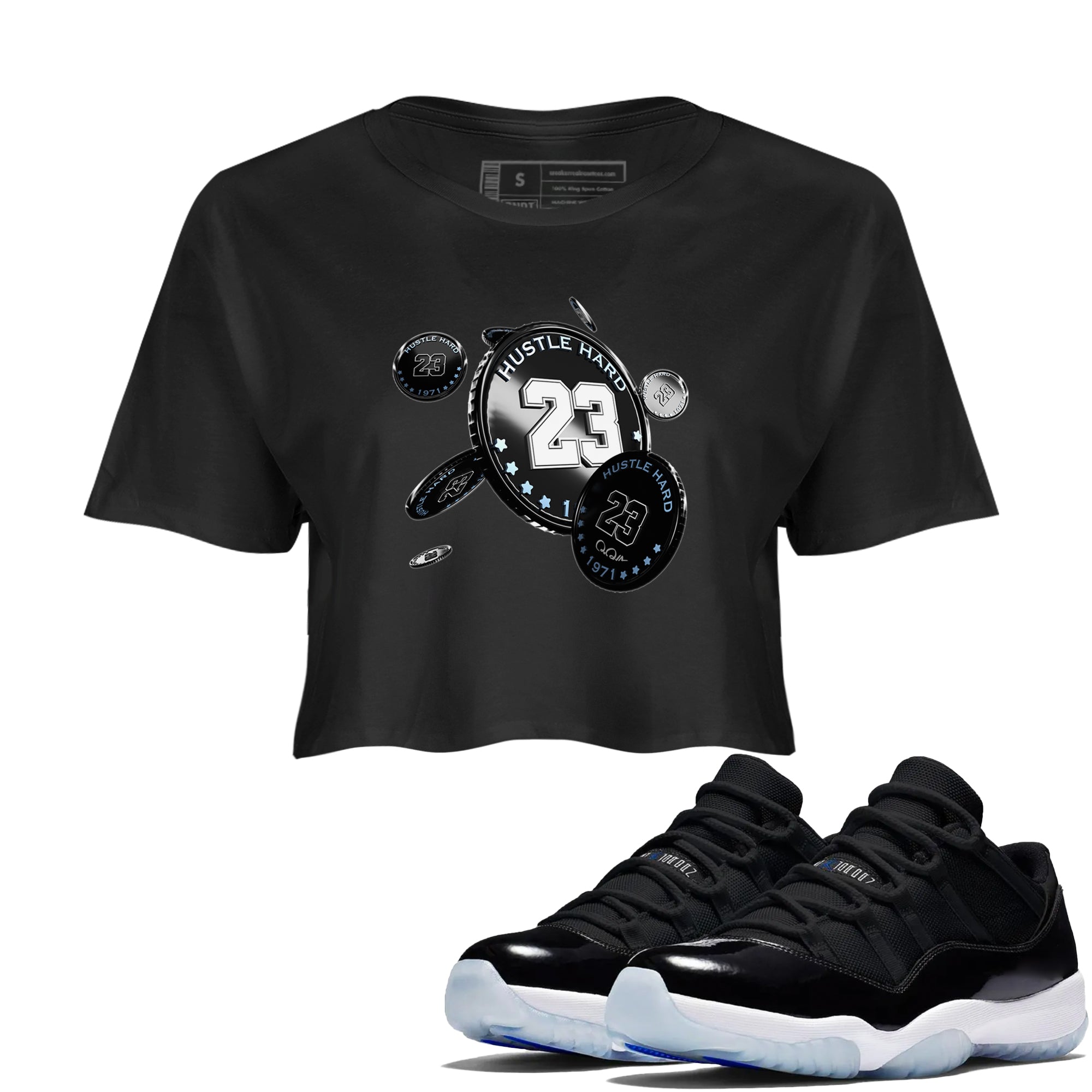 Coin Drop snkmatch Women's Top - Air Jordan 11 Black and Varsity Royal