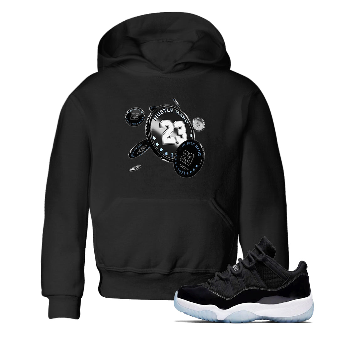 Coin Drop snkmatch Tee Kids - Air Jordan 11 Black and Varsity Royal