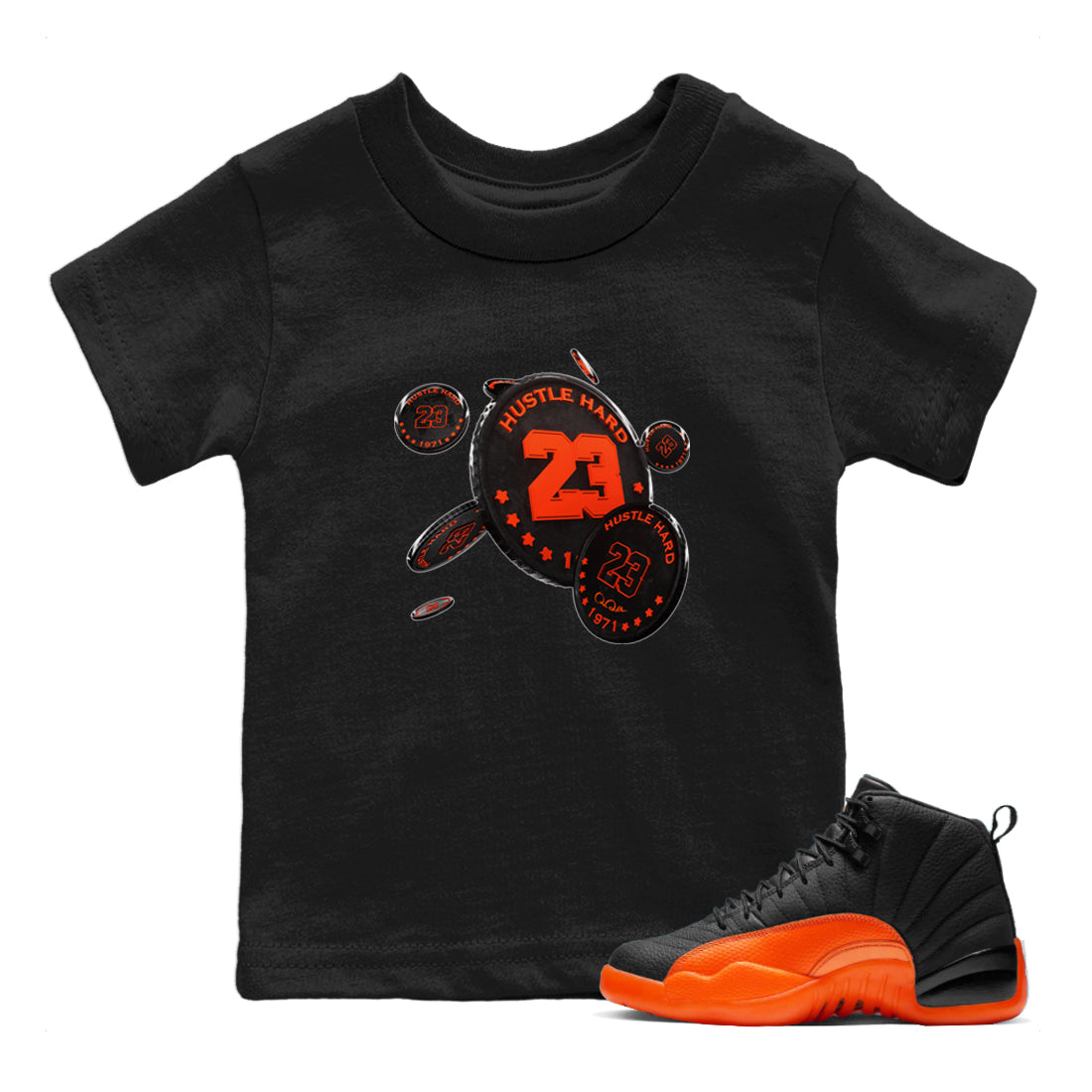 Coin Drop Kids Tops - Air Jordan 12 Brilliant Orange