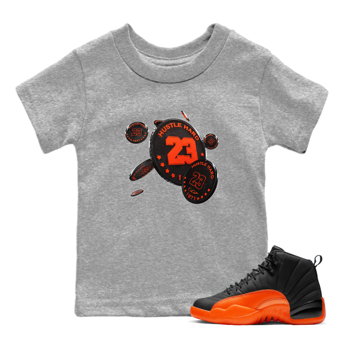 Coin Drop Kids Tops - Air Jordan 12 Brilliant Orange