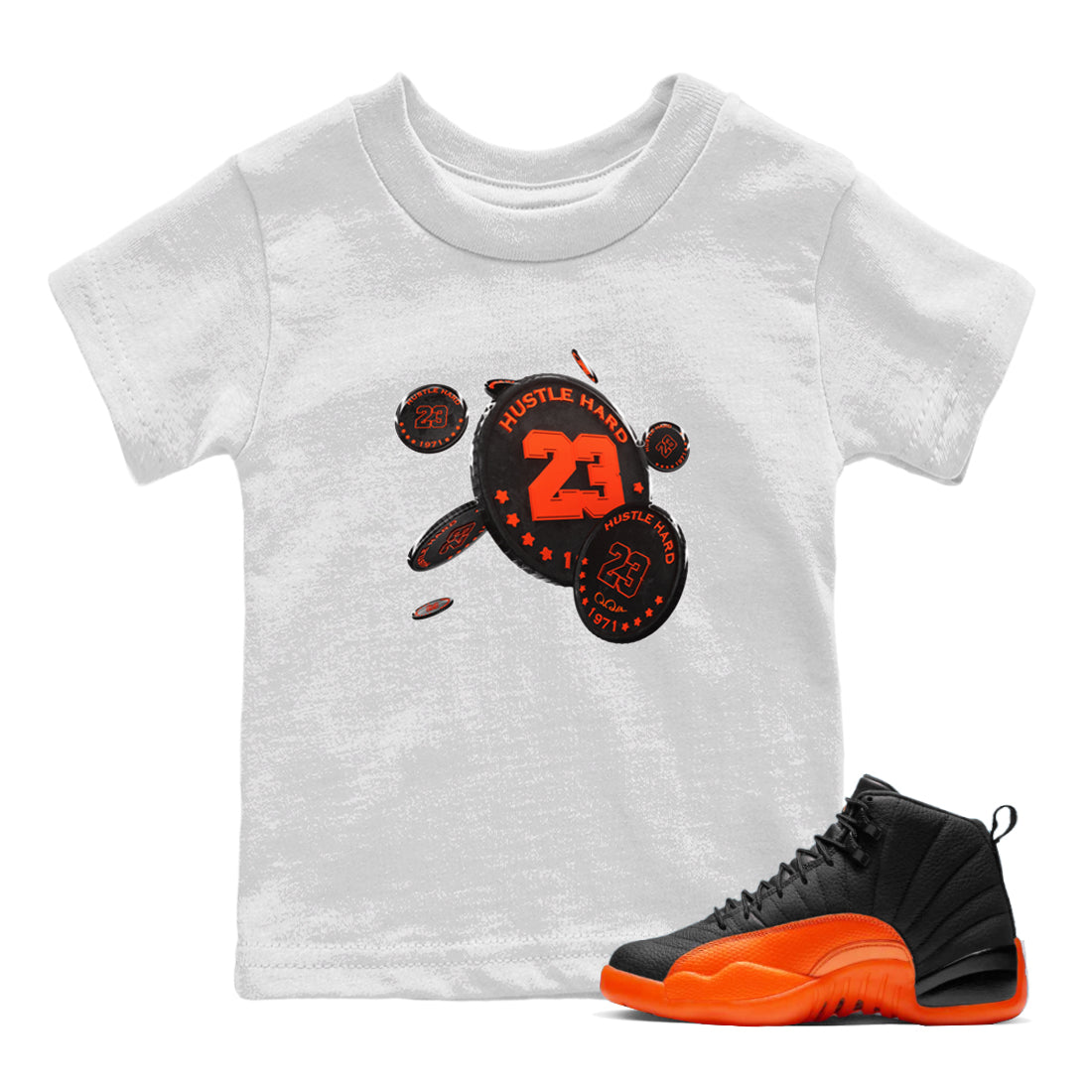 Coin Drop Kids Tops - Air Jordan 12 Brilliant Orange