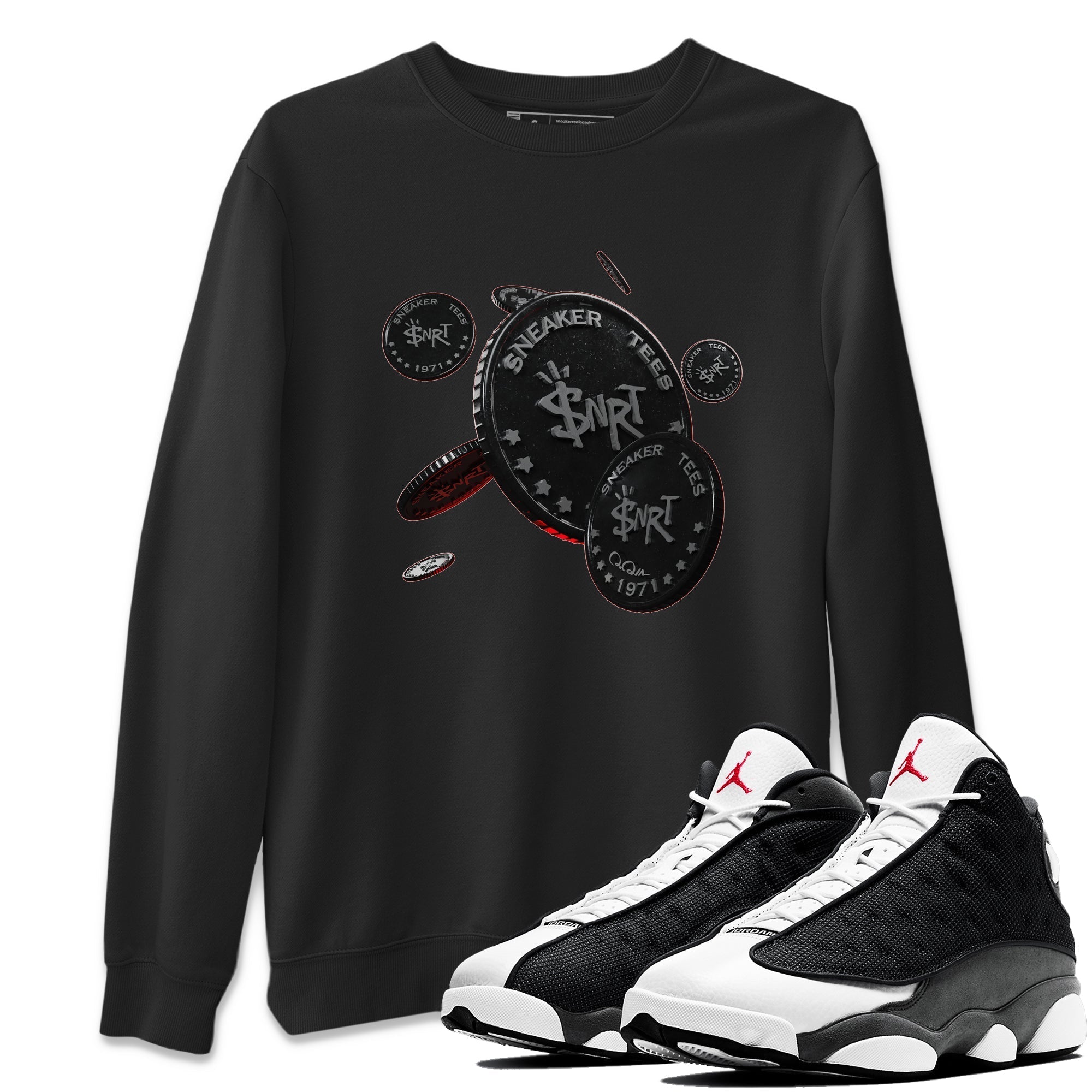 Coin Drop Unisex Tops - Air Jordan 13 Black Flint