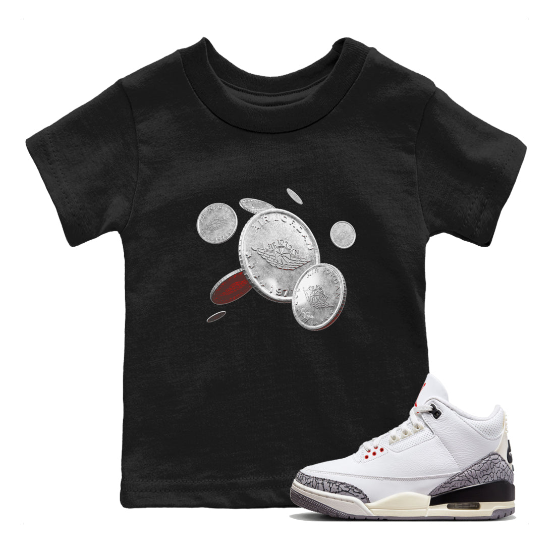 Coin Drop Kids Tops - Air Jordan 3 White Cement