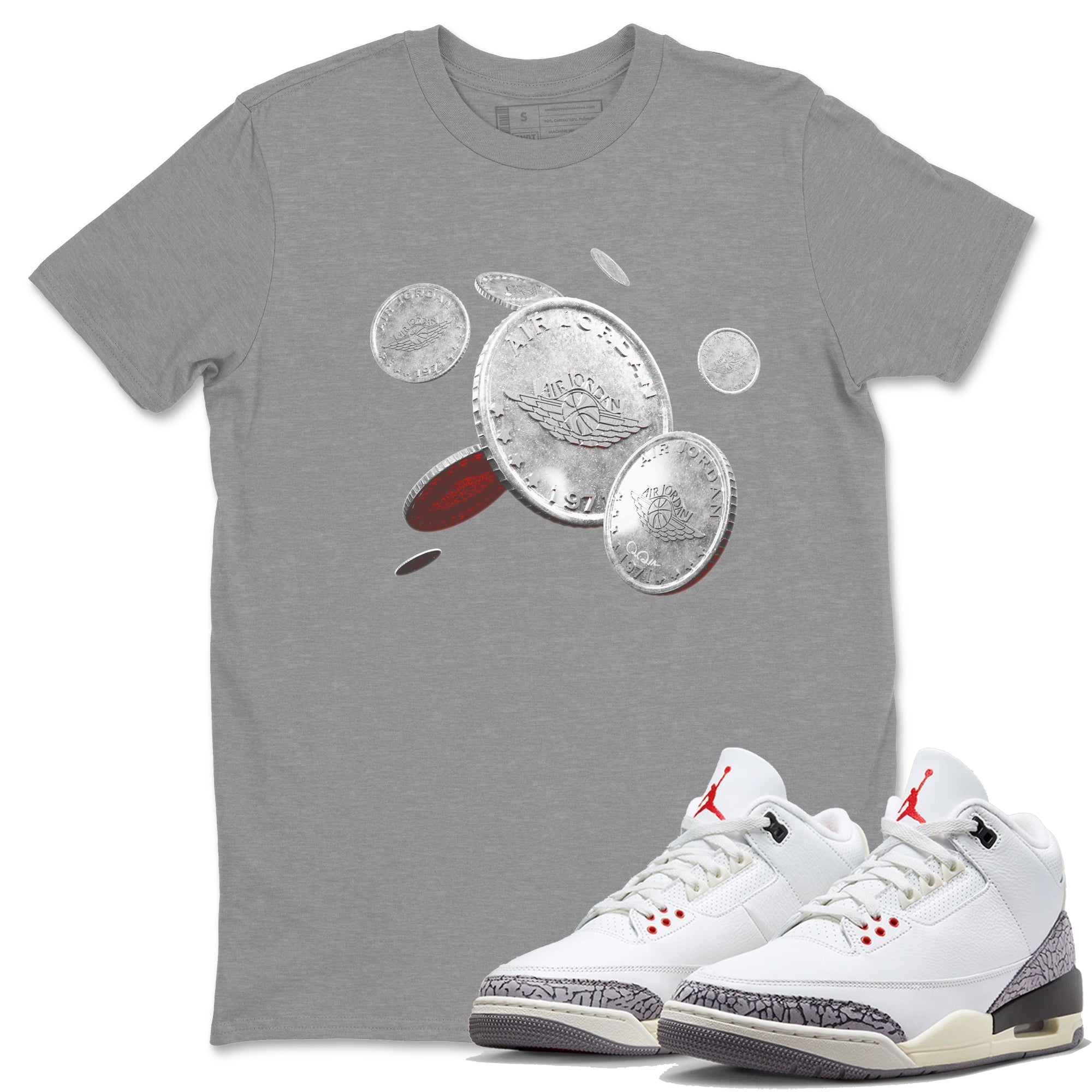 Coin Drop Unisex Tops - Air Jordan 3 White Cement