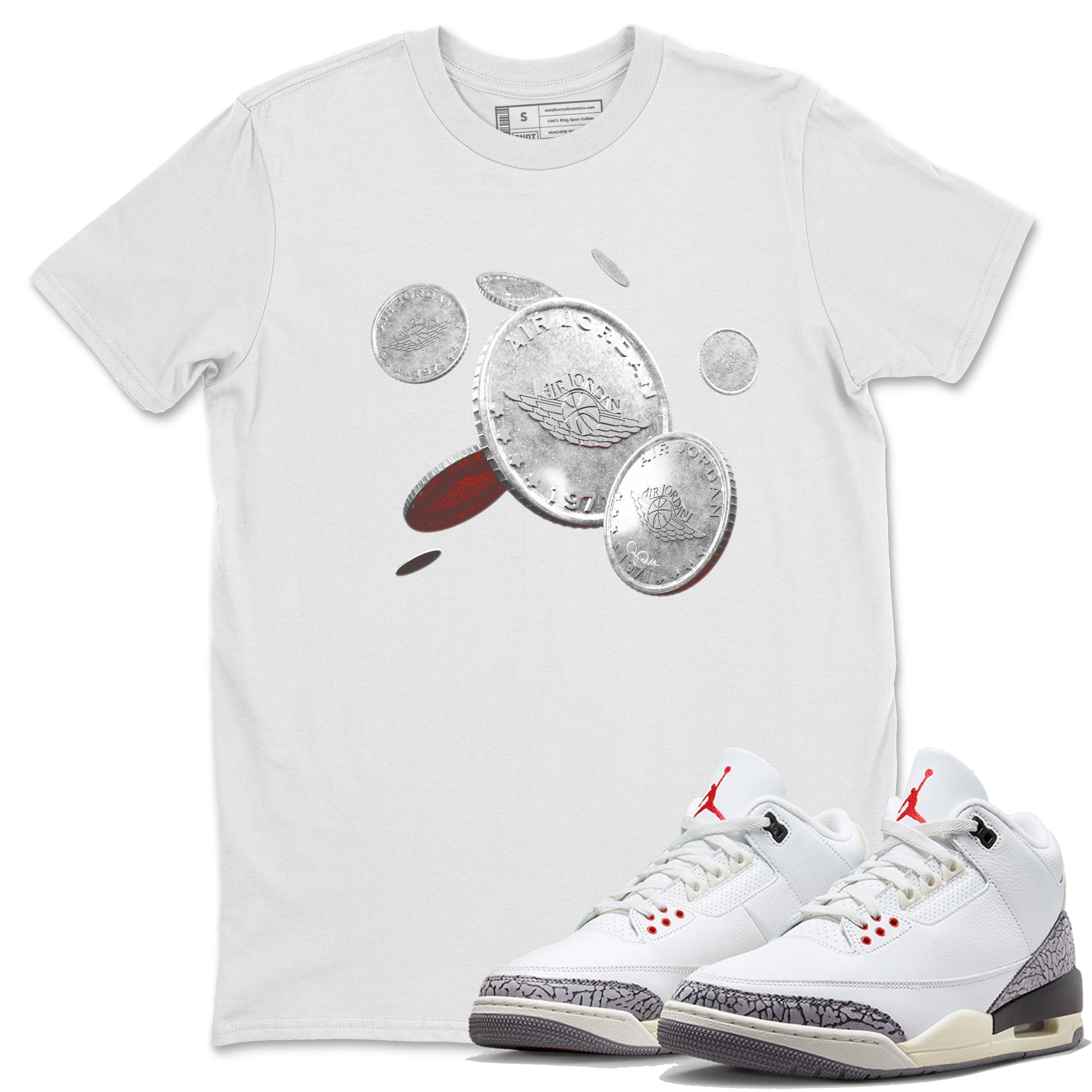 Coin Drop Unisex Tops - Air Jordan 3 White Cement