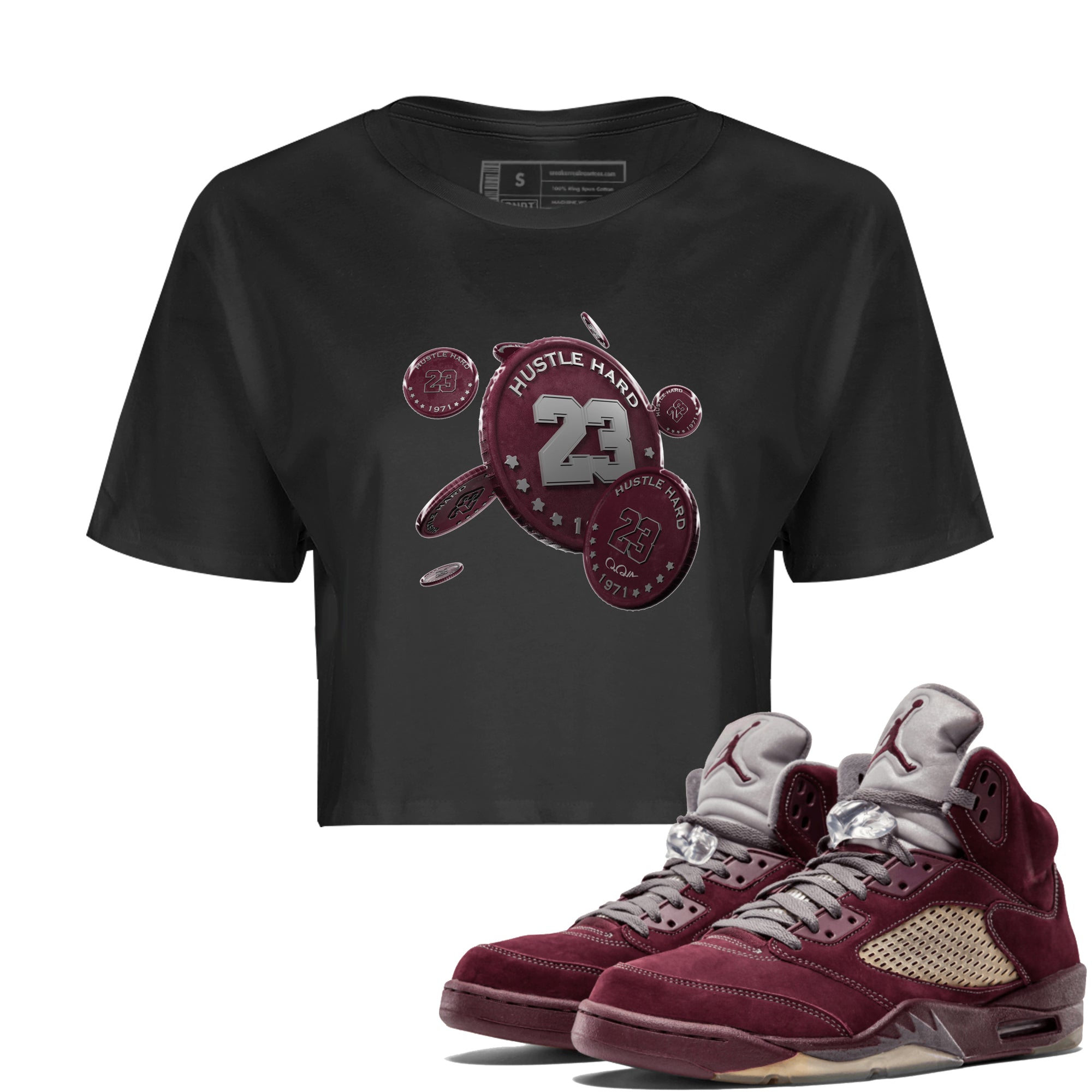 Coin Drop Women's Tops - Air Jordan 5 Burgundy