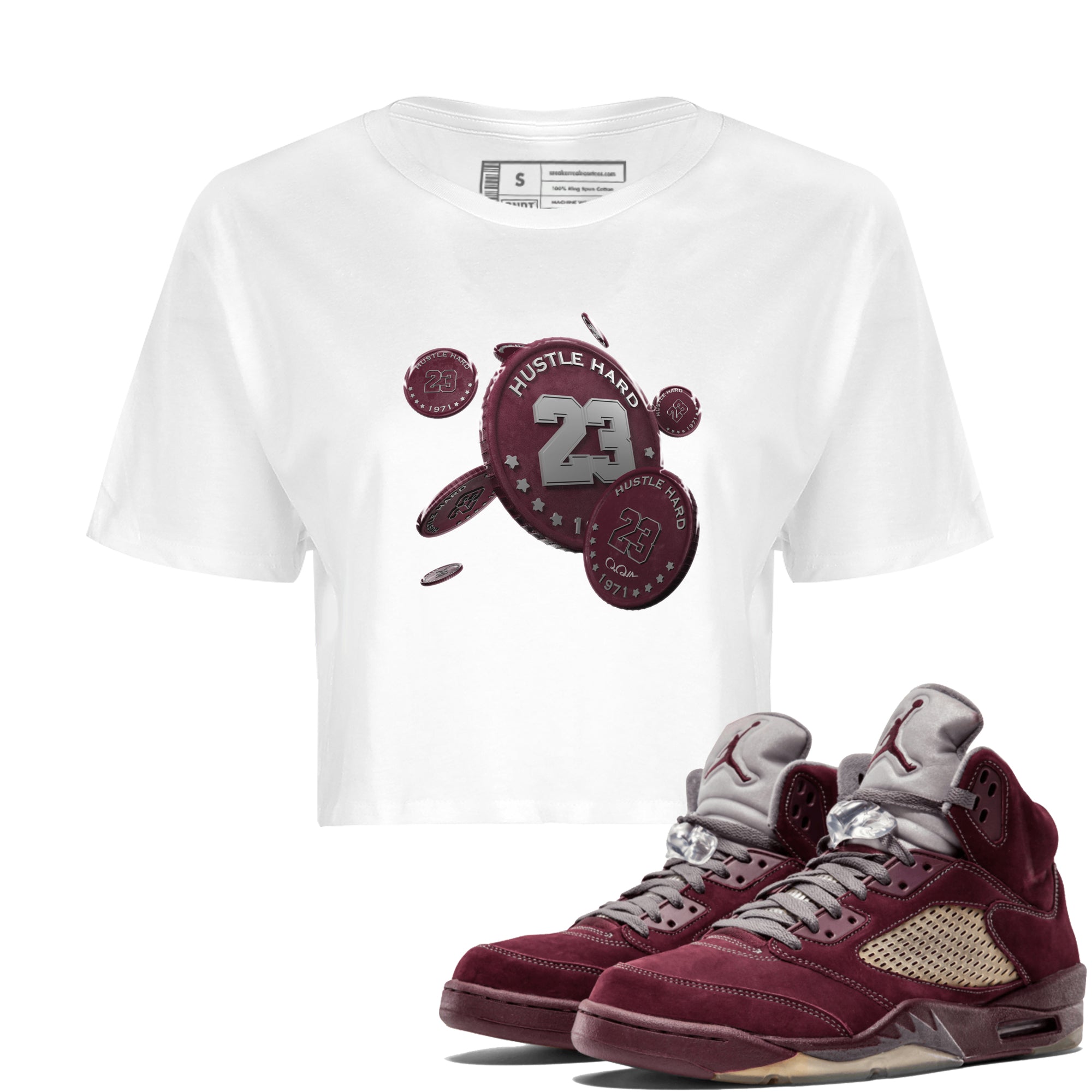Coin Drop Women's Tops - Air Jordan 5 Burgundy