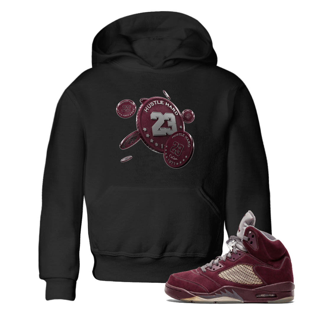 Coin Drop Kids Tops - Air Jordan 5 Burgundy