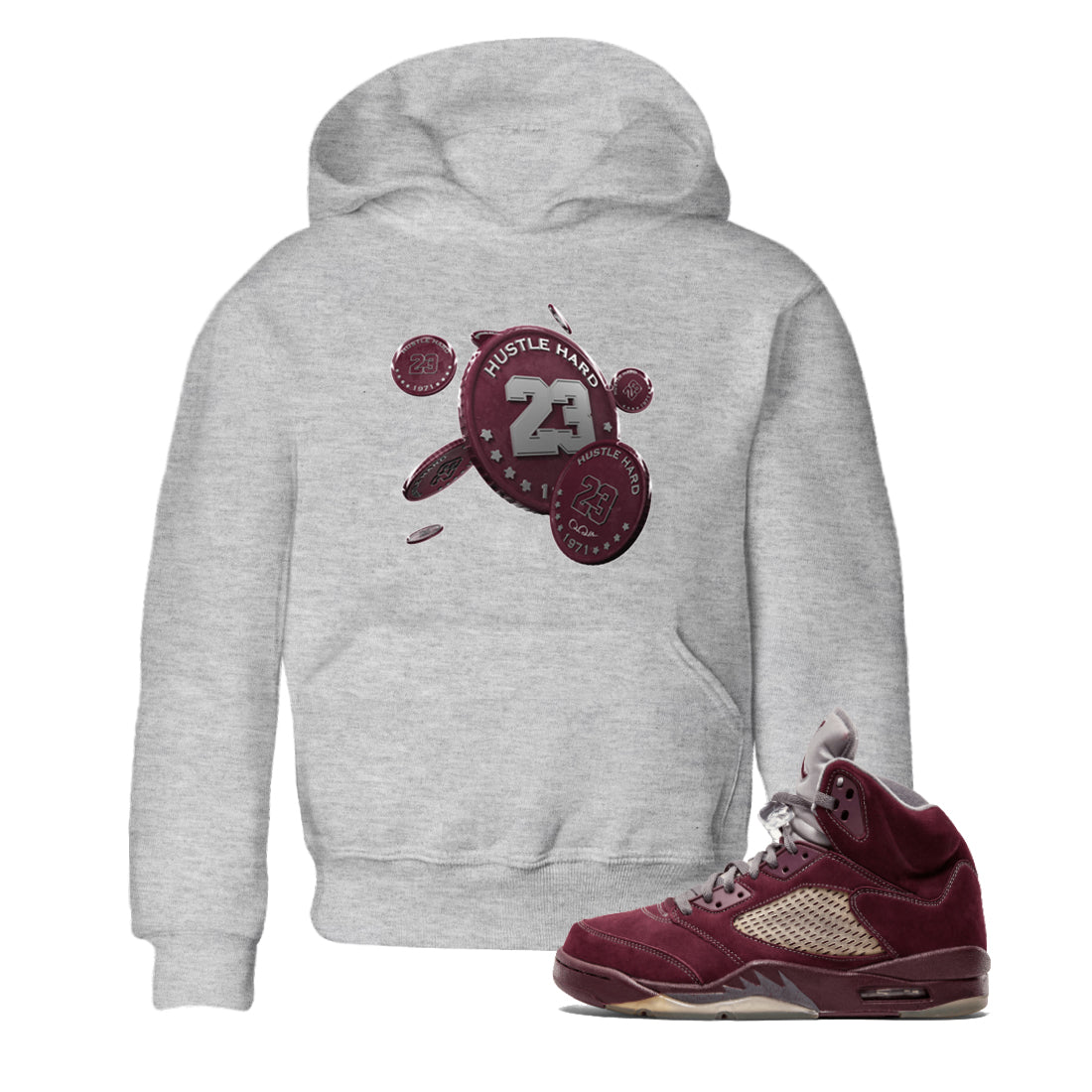 Coin Drop Kids Tops - Air Jordan 5 Burgundy