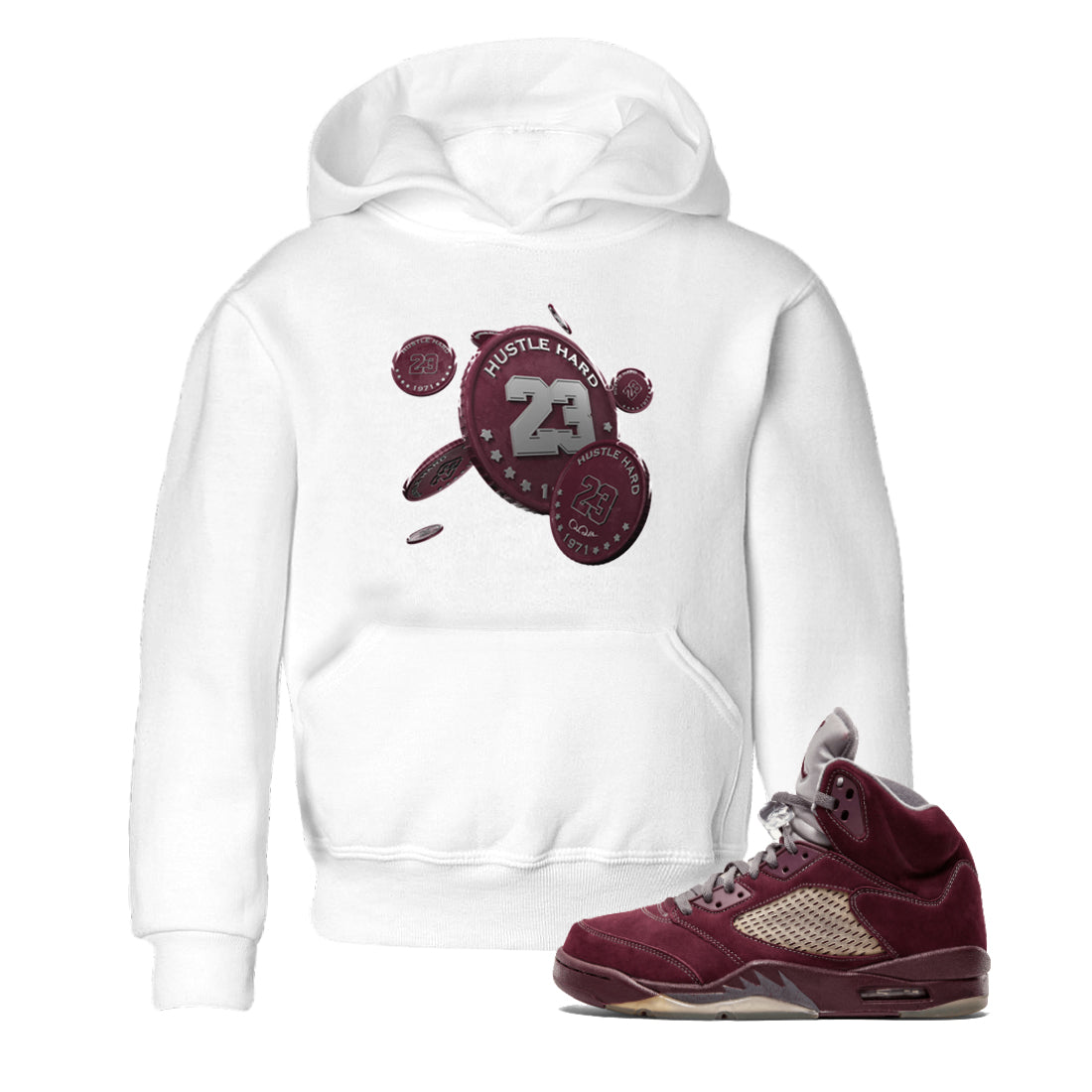 Coin Drop Kids Tops - Air Jordan 5 Burgundy