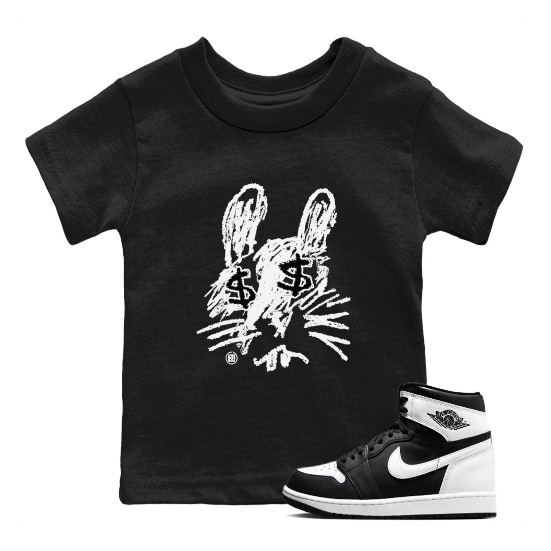 Crayon Bunny snkmatch Tees Kids - Air Jordan 1 Black White