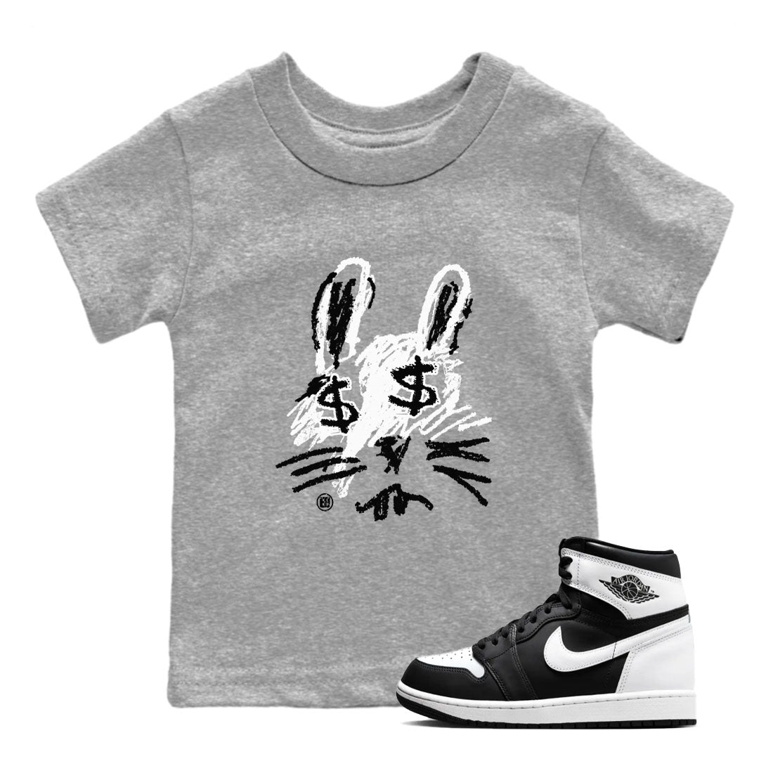 Crayon Bunny snkmatch Tees Kids - Air Jordan 1 Black White