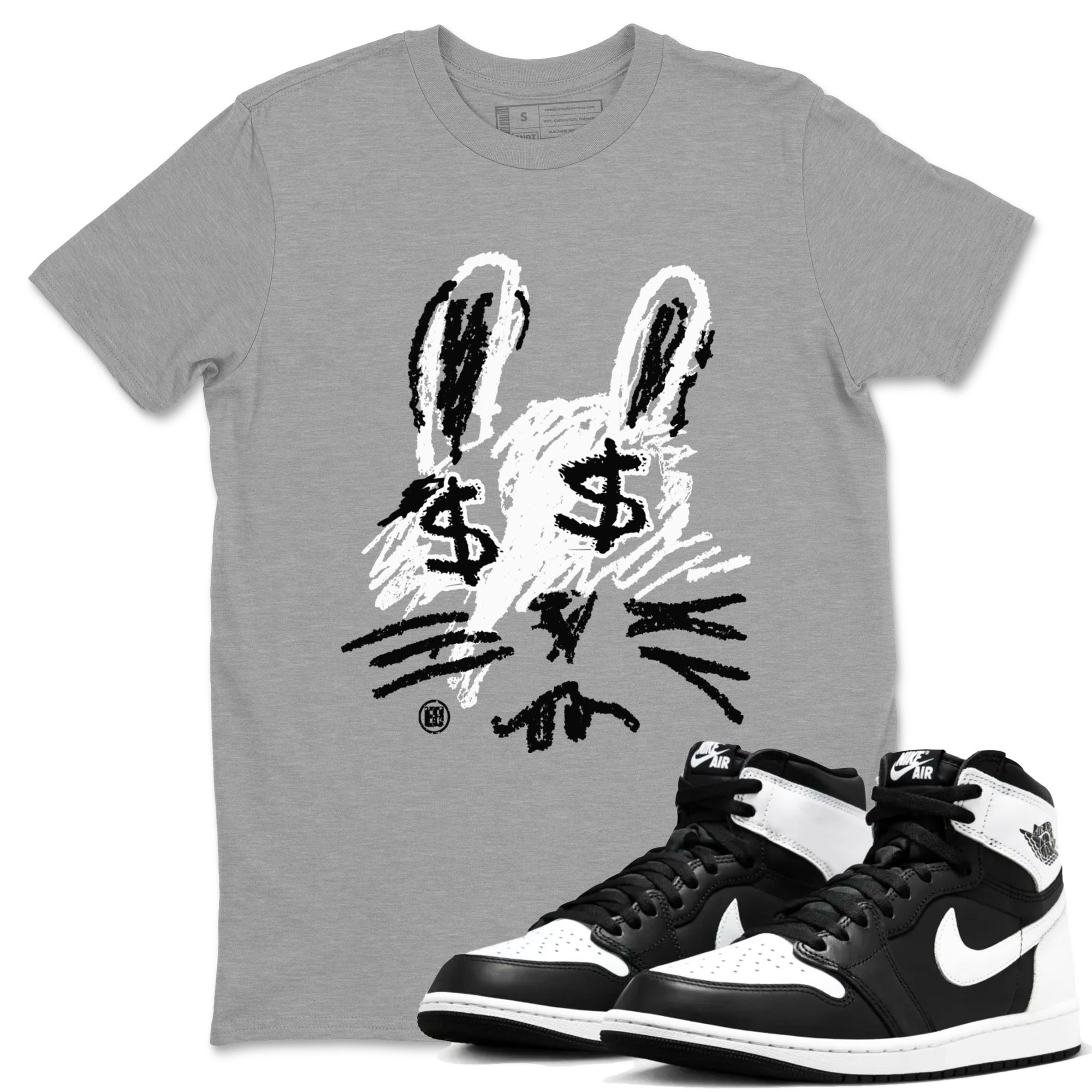 Crayon Bunny snkmatch Tees - Air Jordan 1 Black White