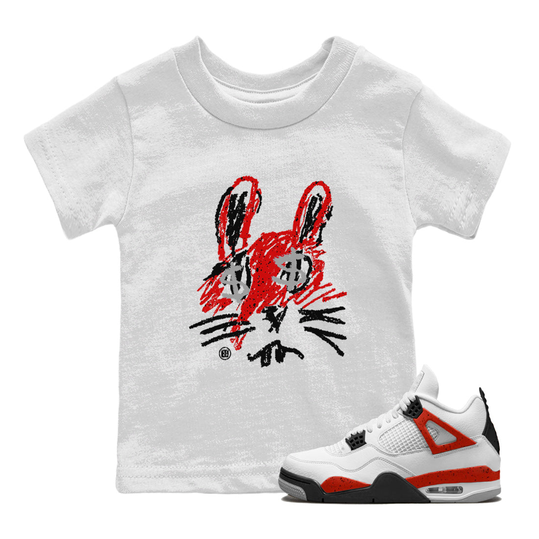 Crayon Bunny Kids Tops - Air Jordan 4 Red Cement