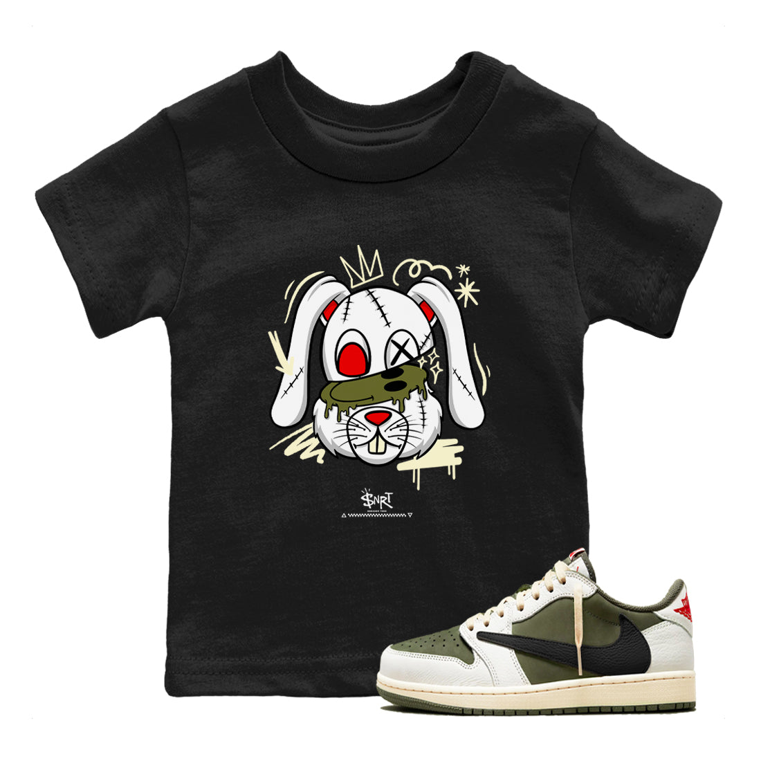 Crazy Bunny snkmatch Tees Kids - Air Jordan 1 Travis Scott Medium Olive