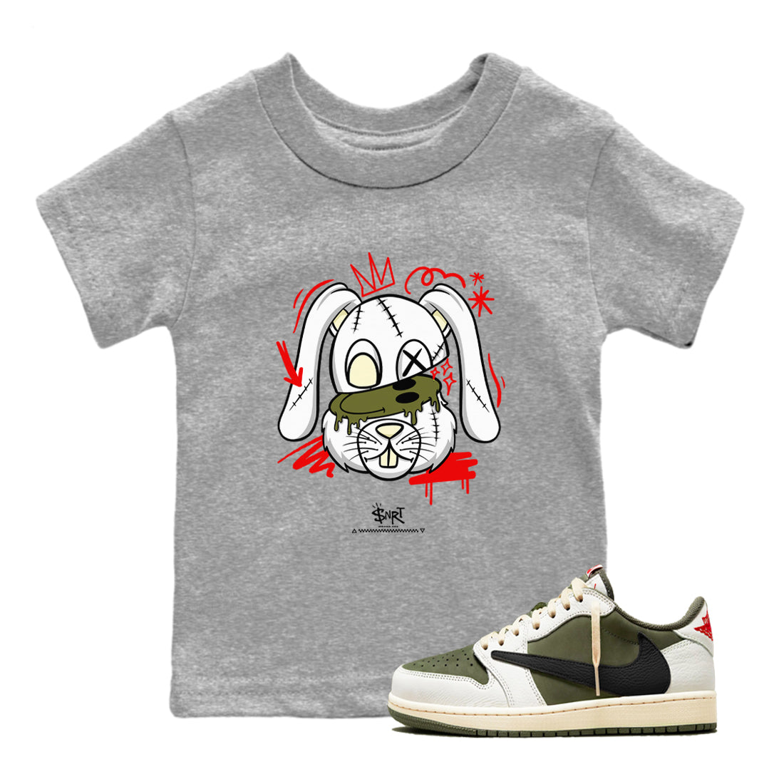 Crazy Bunny snkmatch Tees Kids - Air Jordan 1 Travis Scott Medium Olive