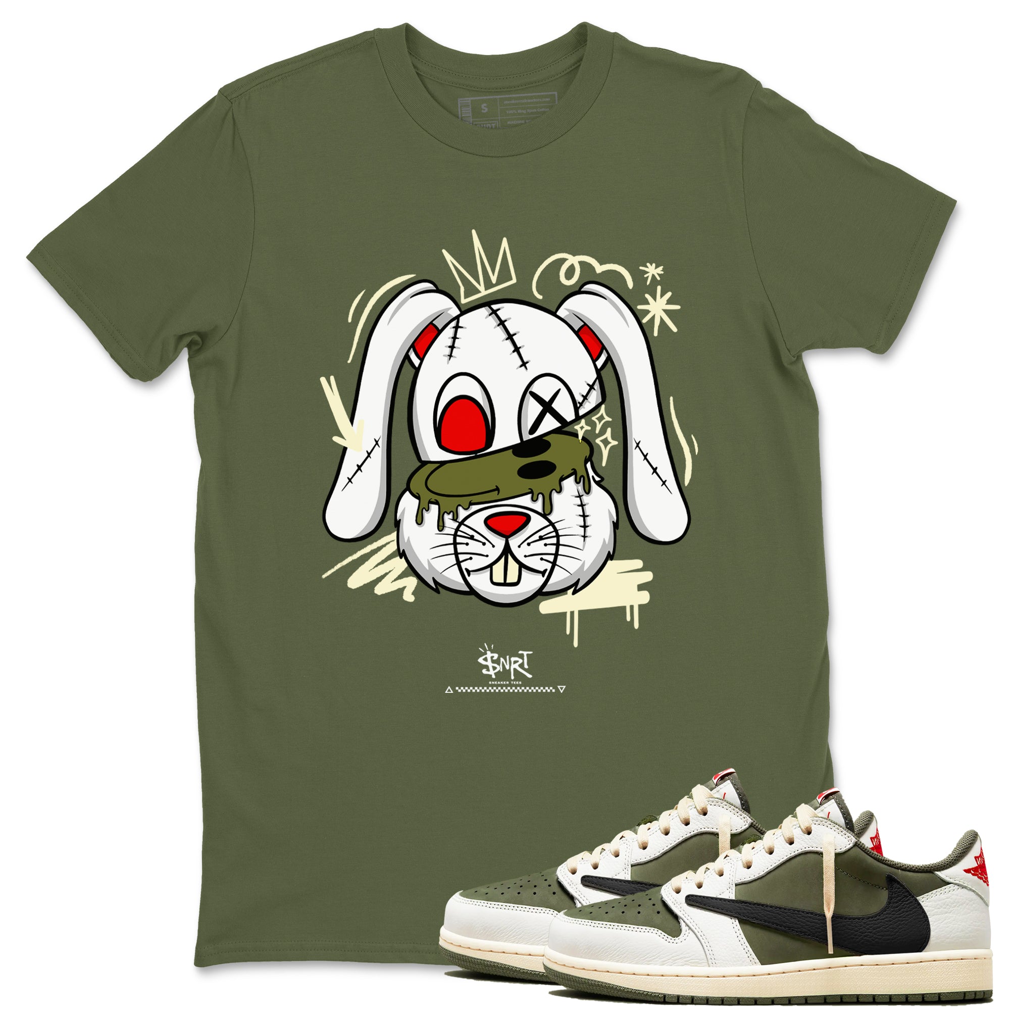 Crazy Bunny snkmatch Tees - Air Jordan 1 Travis Scott Medium Olive